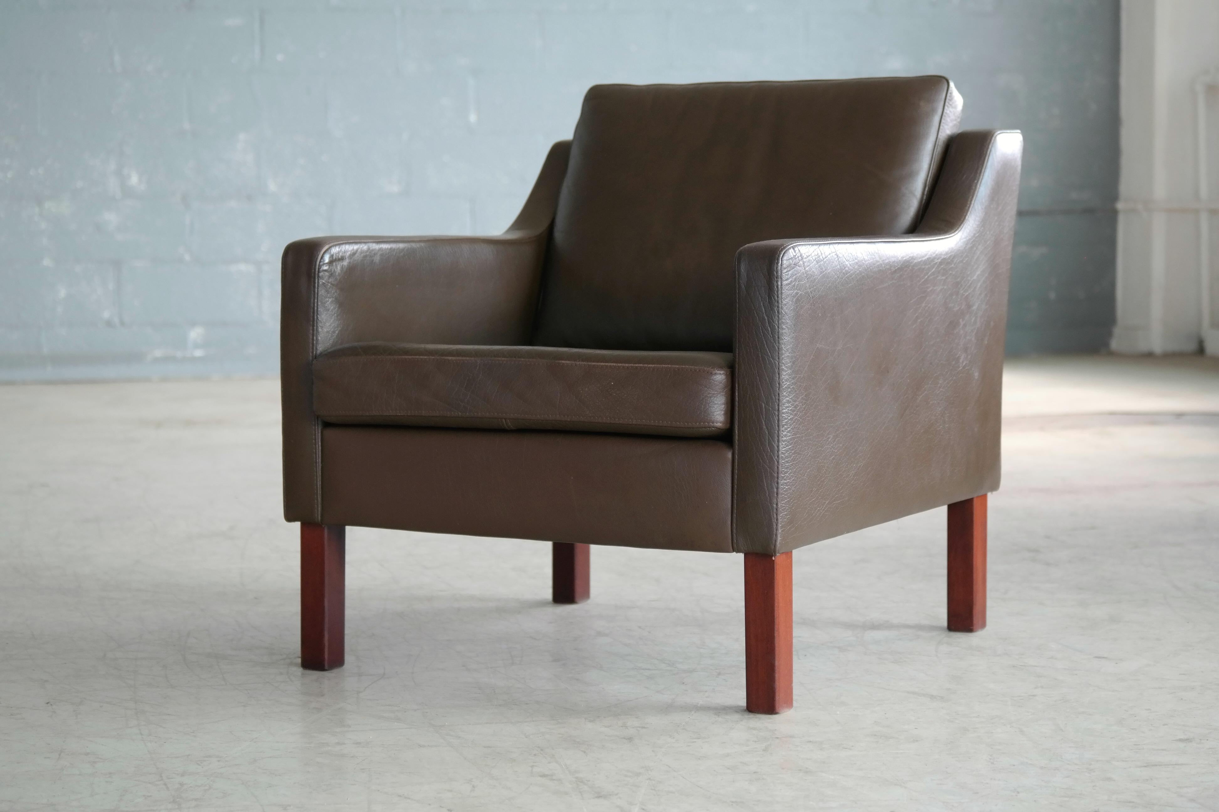 Classic Danish Borge Mogensen Style Easy Chair in Espresso Buffalo Leather 5