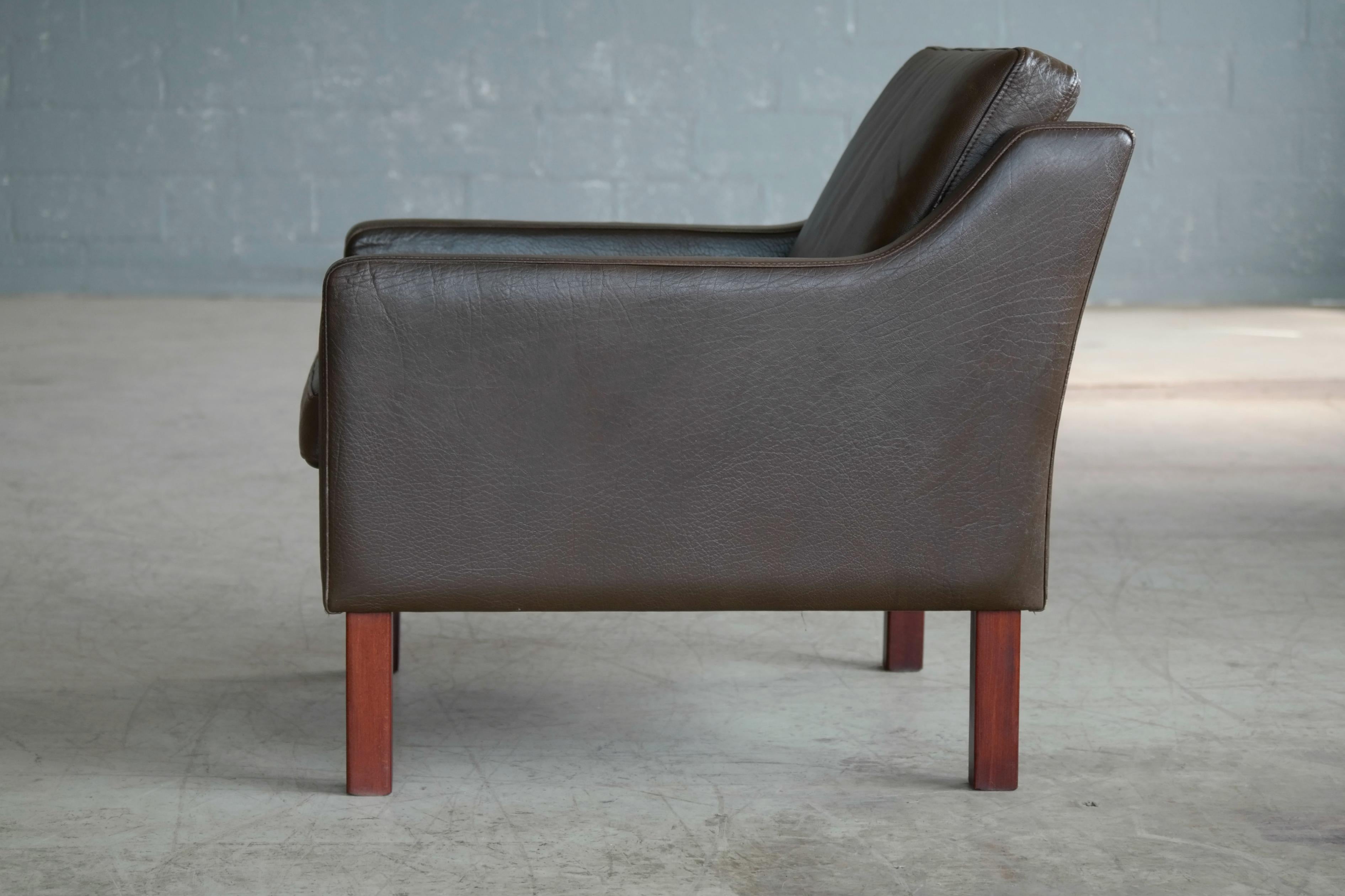 Classic Danish Borge Mogensen Style Easy Chair in Espresso Buffalo Leather 6