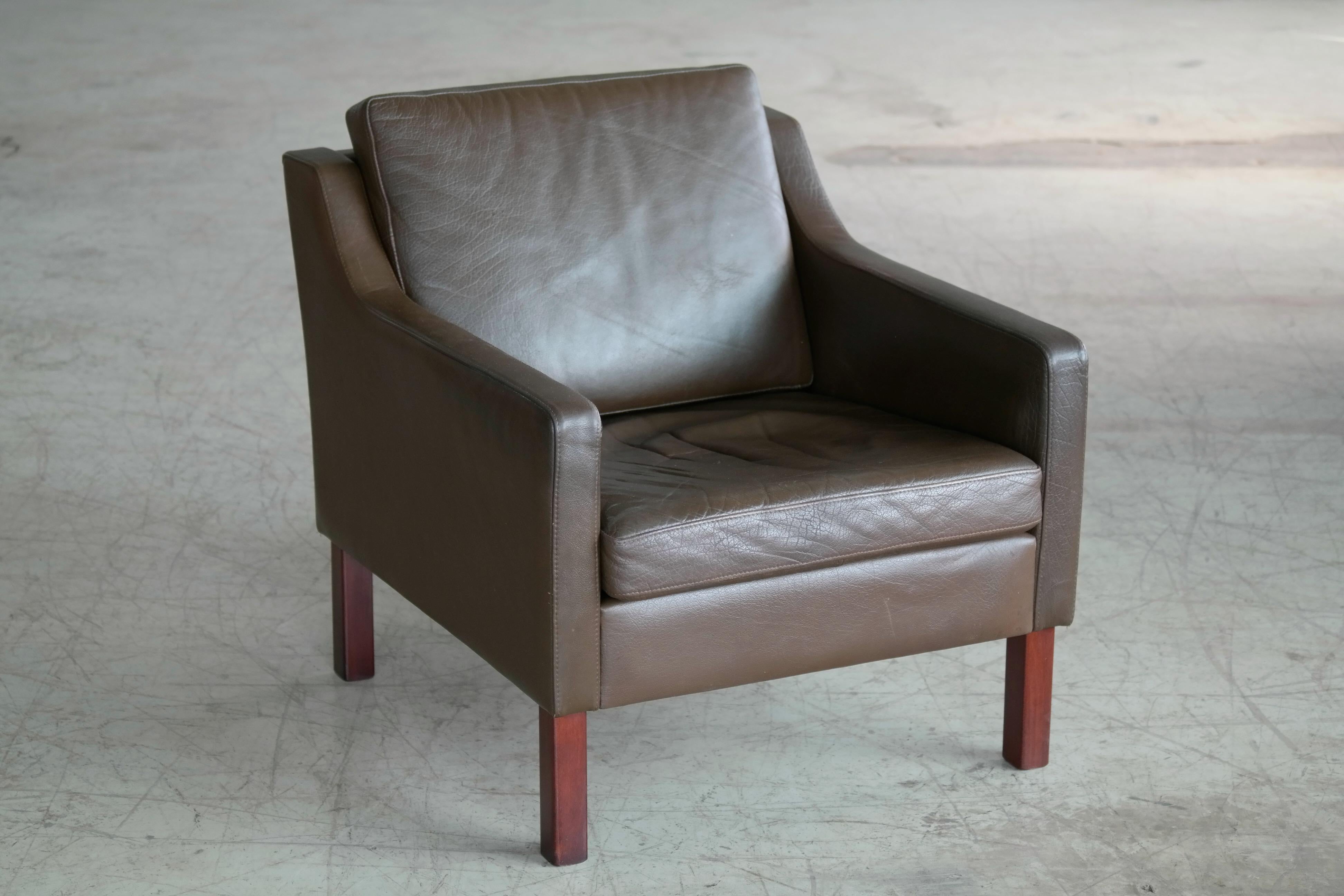 Scandinavian Modern Classic Danish Borge Mogensen Style Easy Chair in Espresso Buffalo Leather