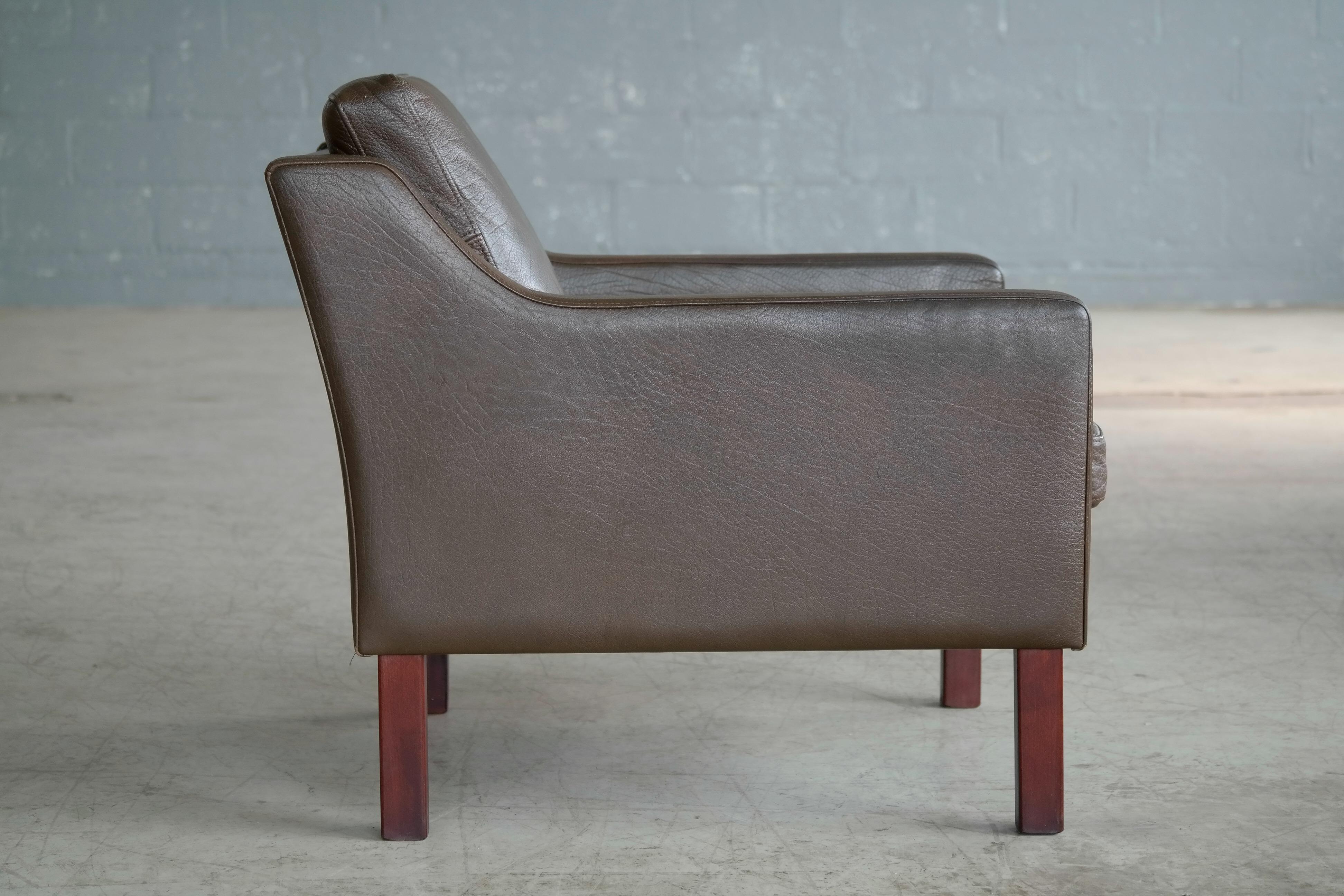 Classic Danish Borge Mogensen Style Easy Chair in Espresso Buffalo Leather 3