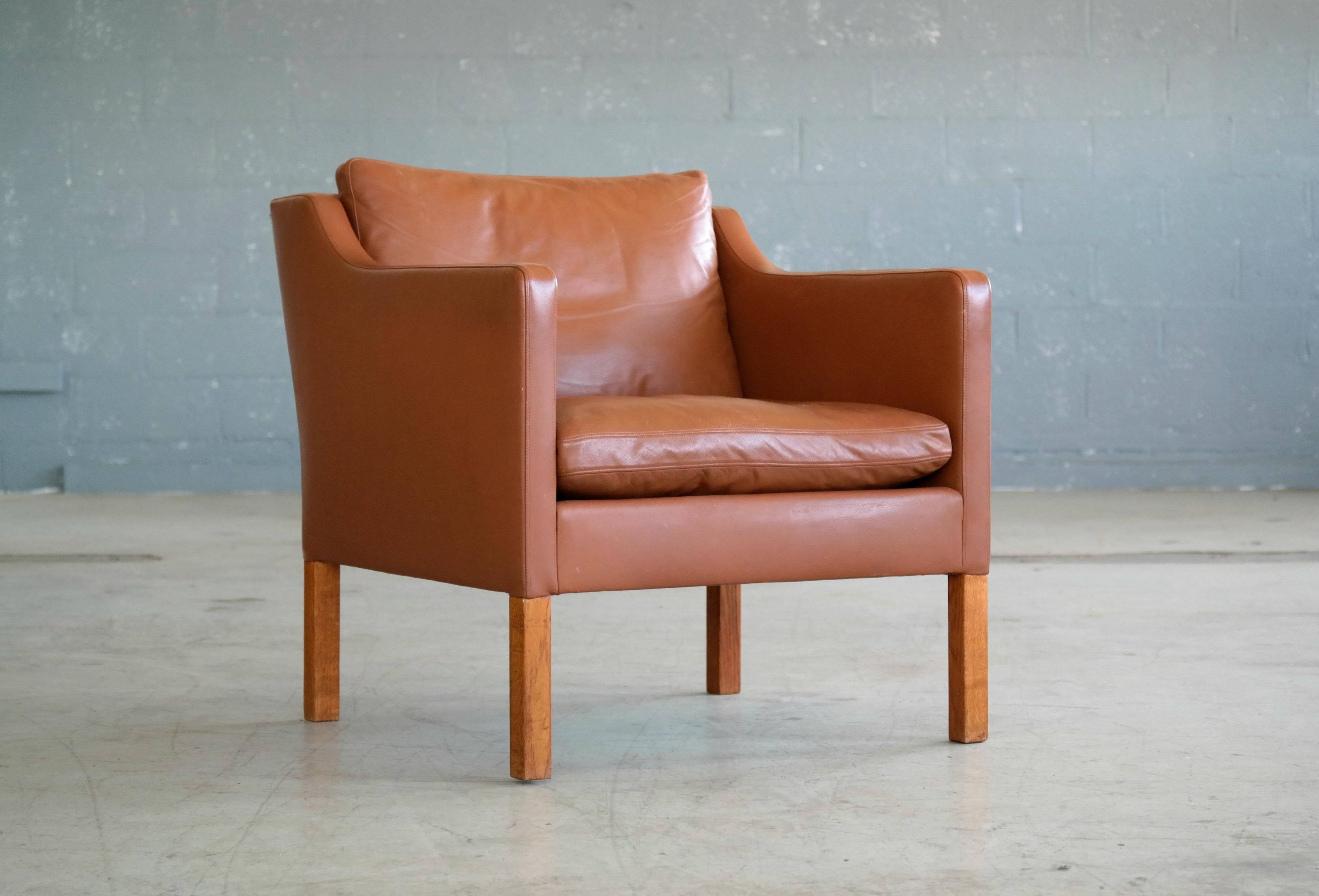 Scandinavian Modern Classic Danish Borge Mogensen Style Easy Chairs Model 2421 in Cognac Leather