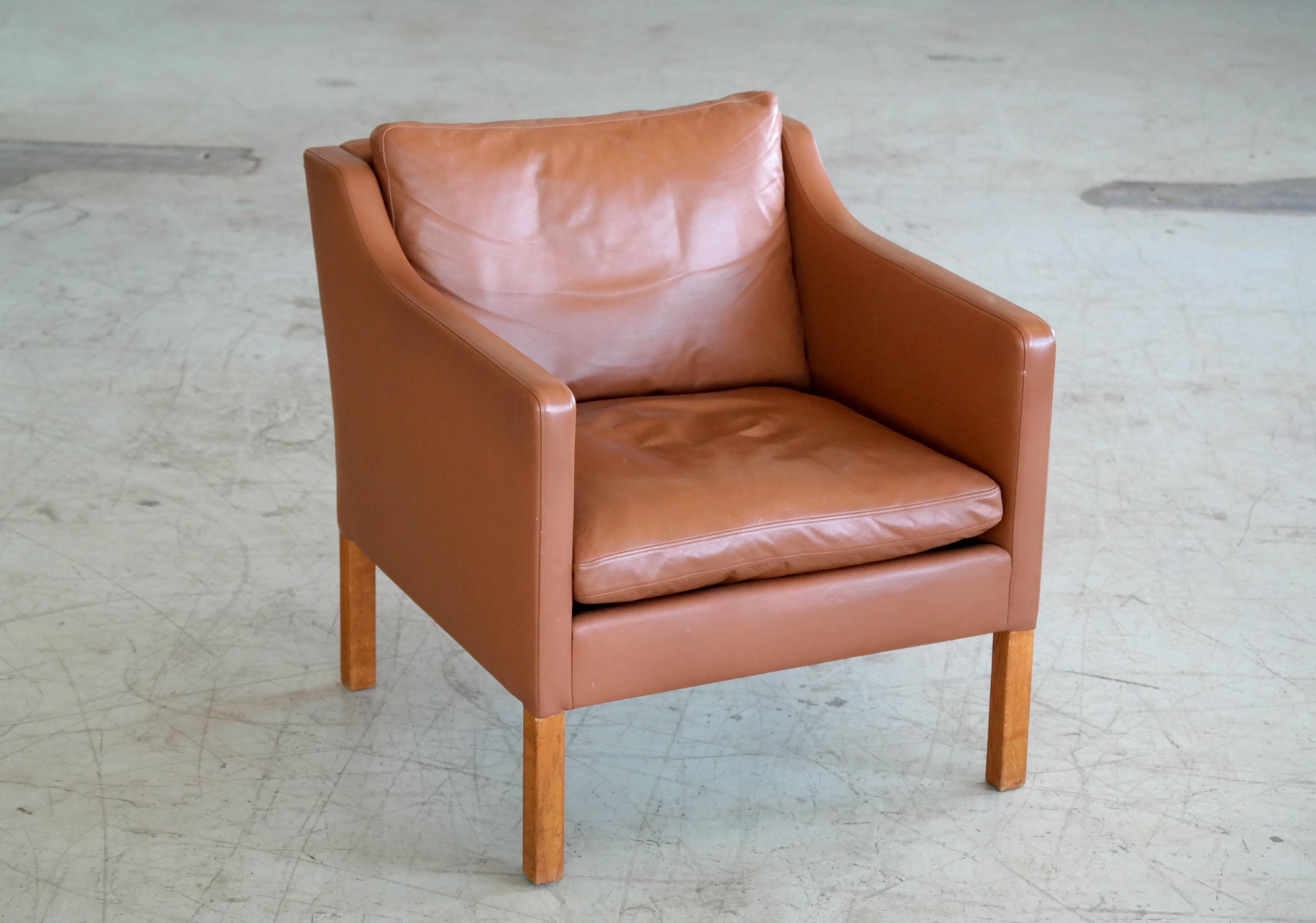 Late 20th Century Classic Danish Borge Mogensen Style Easy Chairs Model 2421 in Cognac Leather
