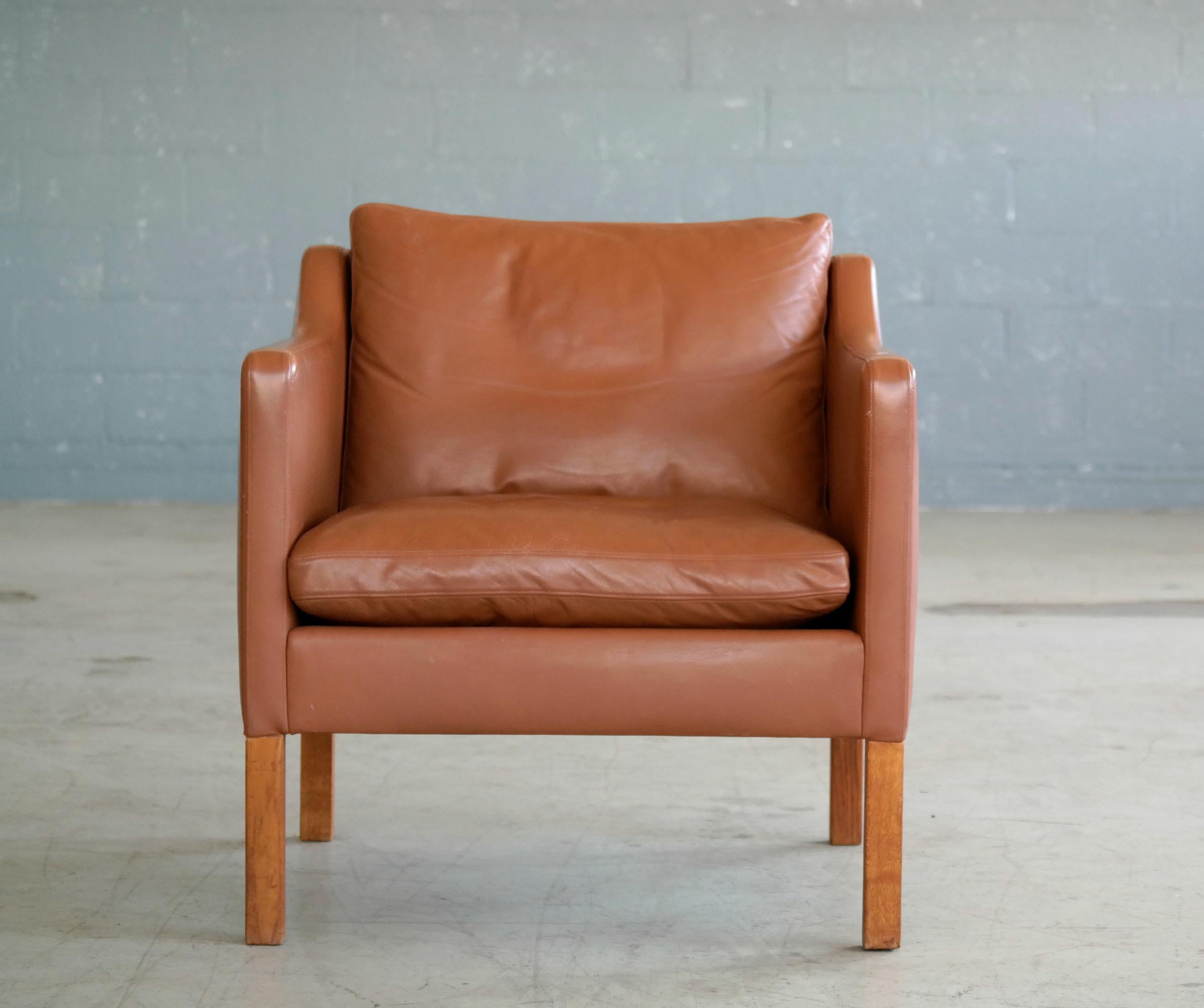 Classic Danish Borge Mogensen Style Easy Chairs Model 2421 in Cognac Leather 1