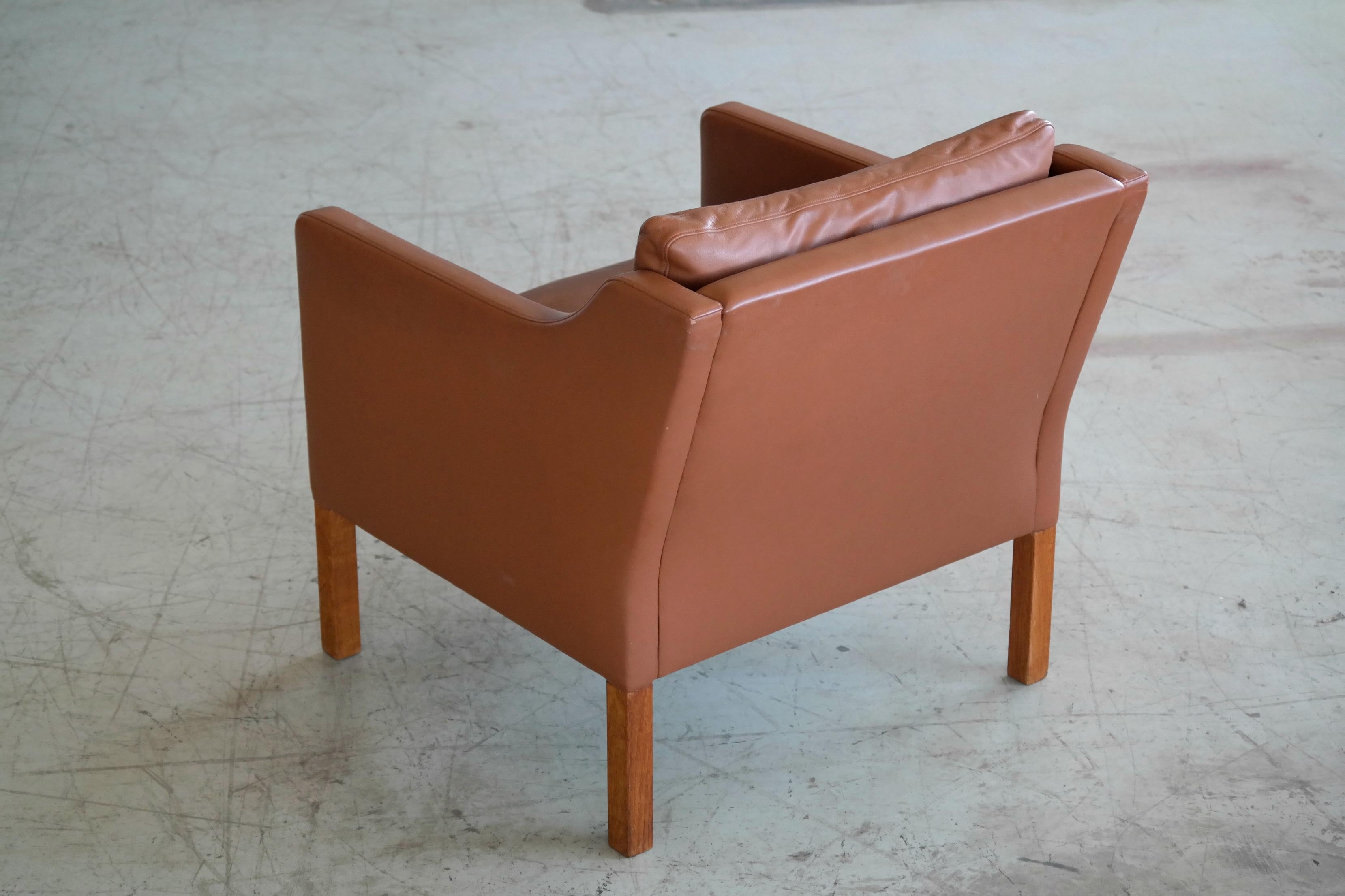 Classic Danish Borge Mogensen Style Easy Chairs Model 2421 in Cognac Leather 2