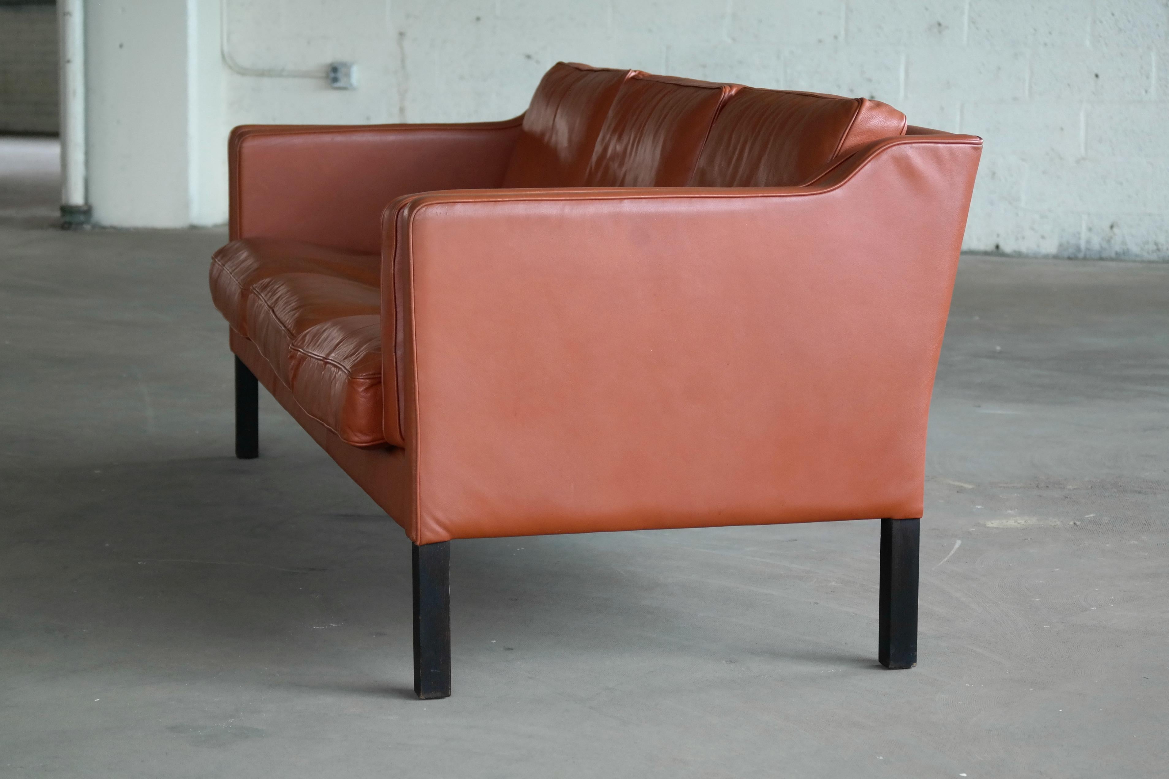 Classic Danish Børge Mogensen Model 2213 Style Sofa in Cognac Colored Leather 5