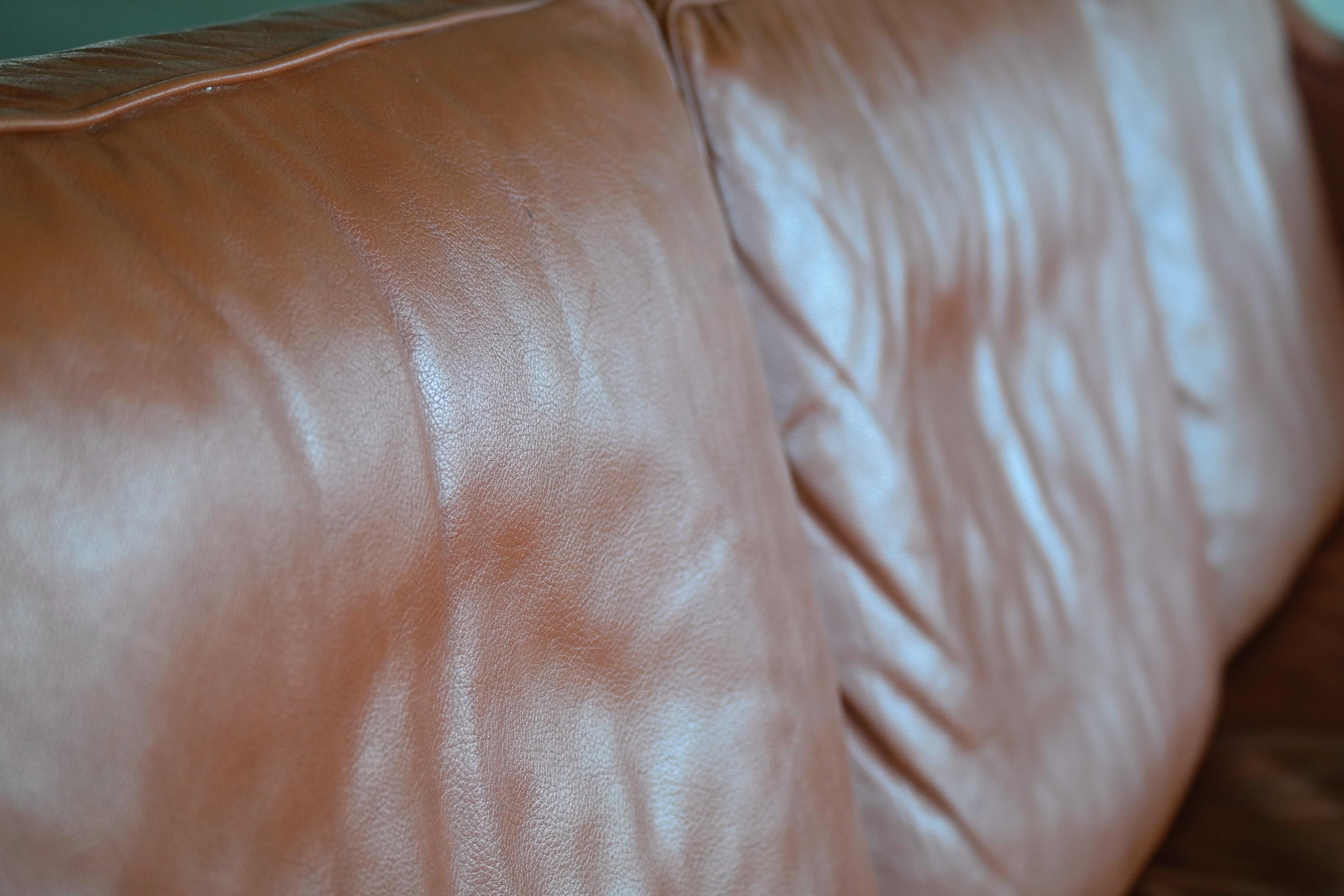 Classic Danish Børge Mogensen Model 2213 Style Sofa in Cognac Colored Leather 1