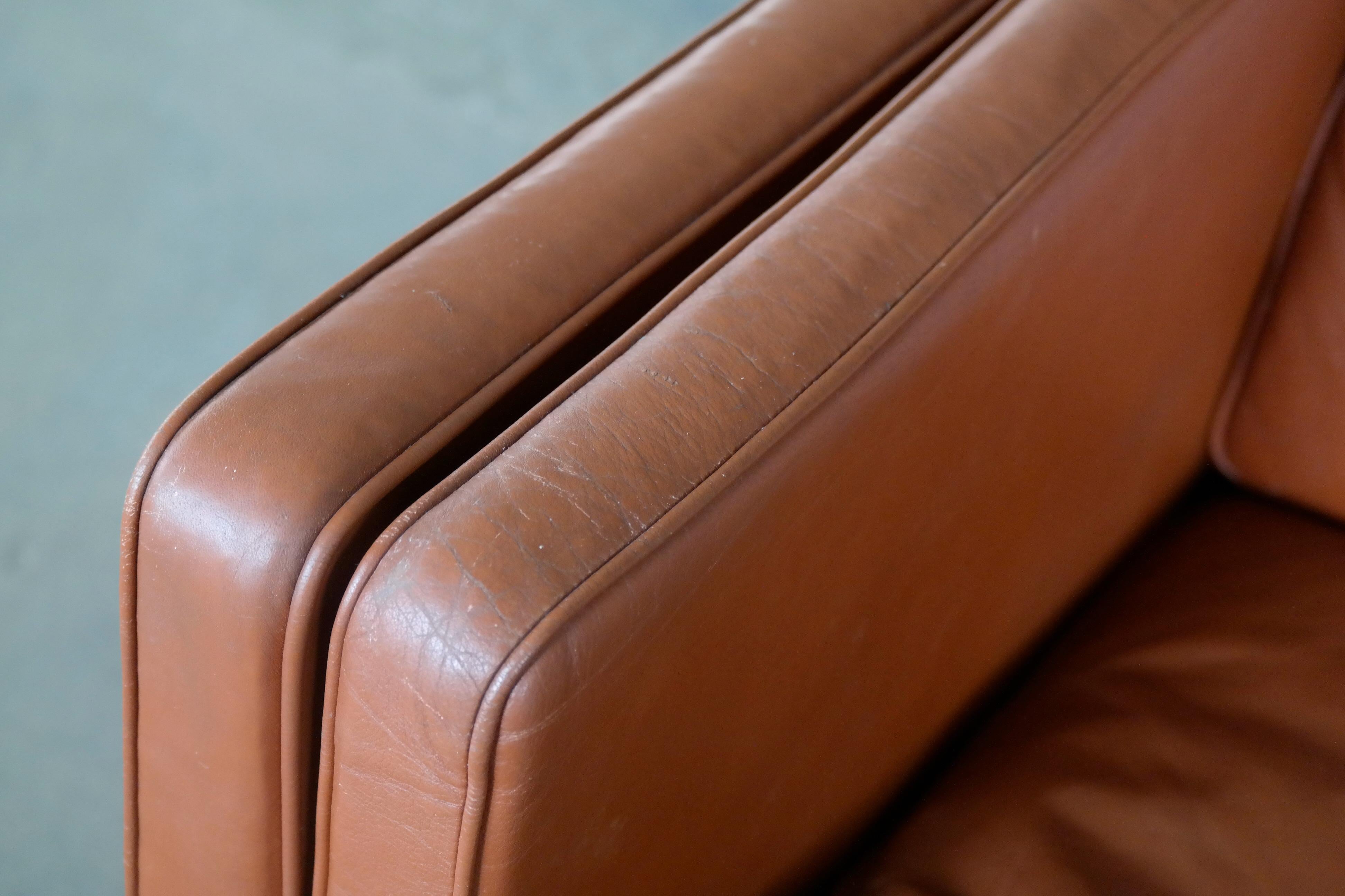Classic Danish Børge Mogensen Model 2213 Style Sofa in Cognac Colored Leather 2
