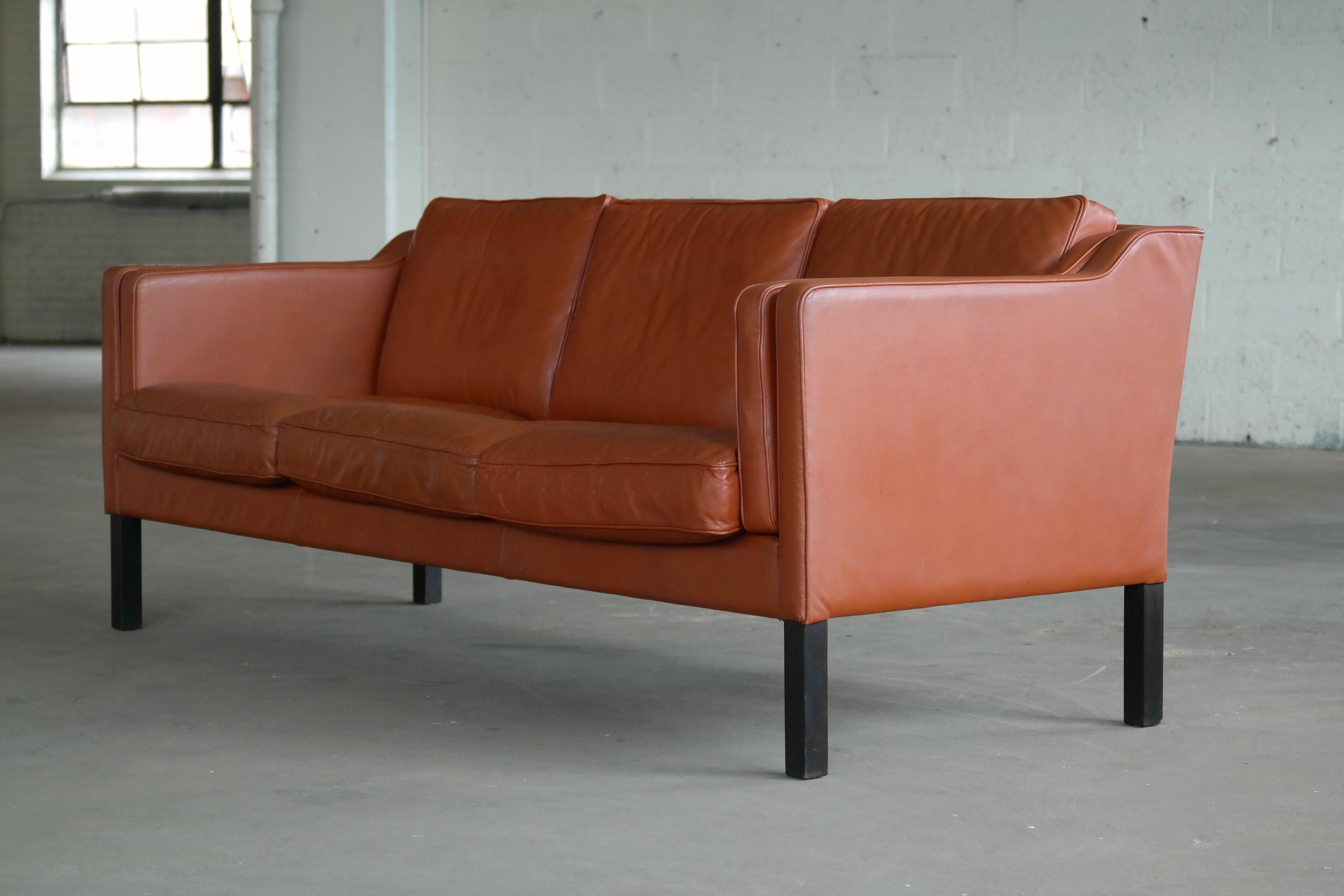 Classic Danish Børge Mogensen Model 2213 Style Sofa in Cognac Colored Leather 4