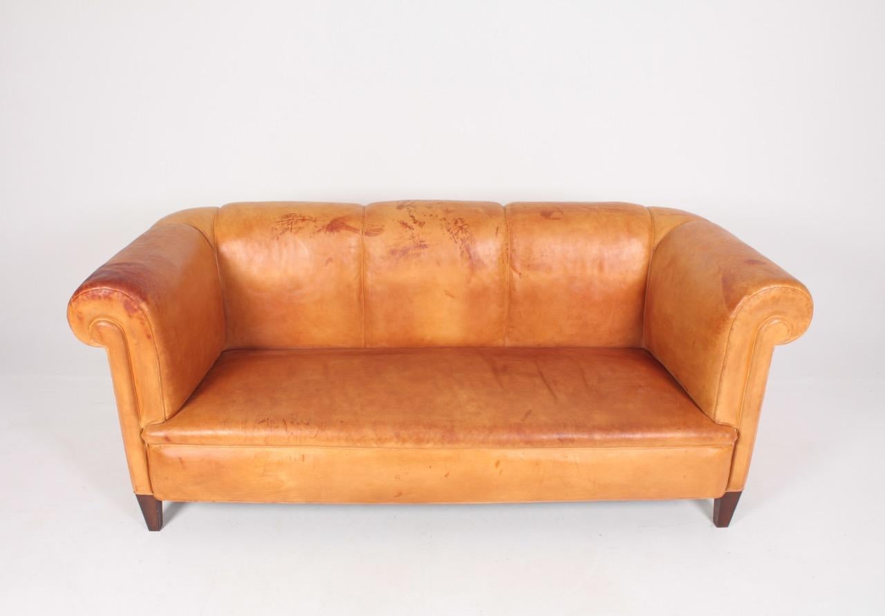 Classic Danish Design Sofa in Patinated Leather, 1940s 6