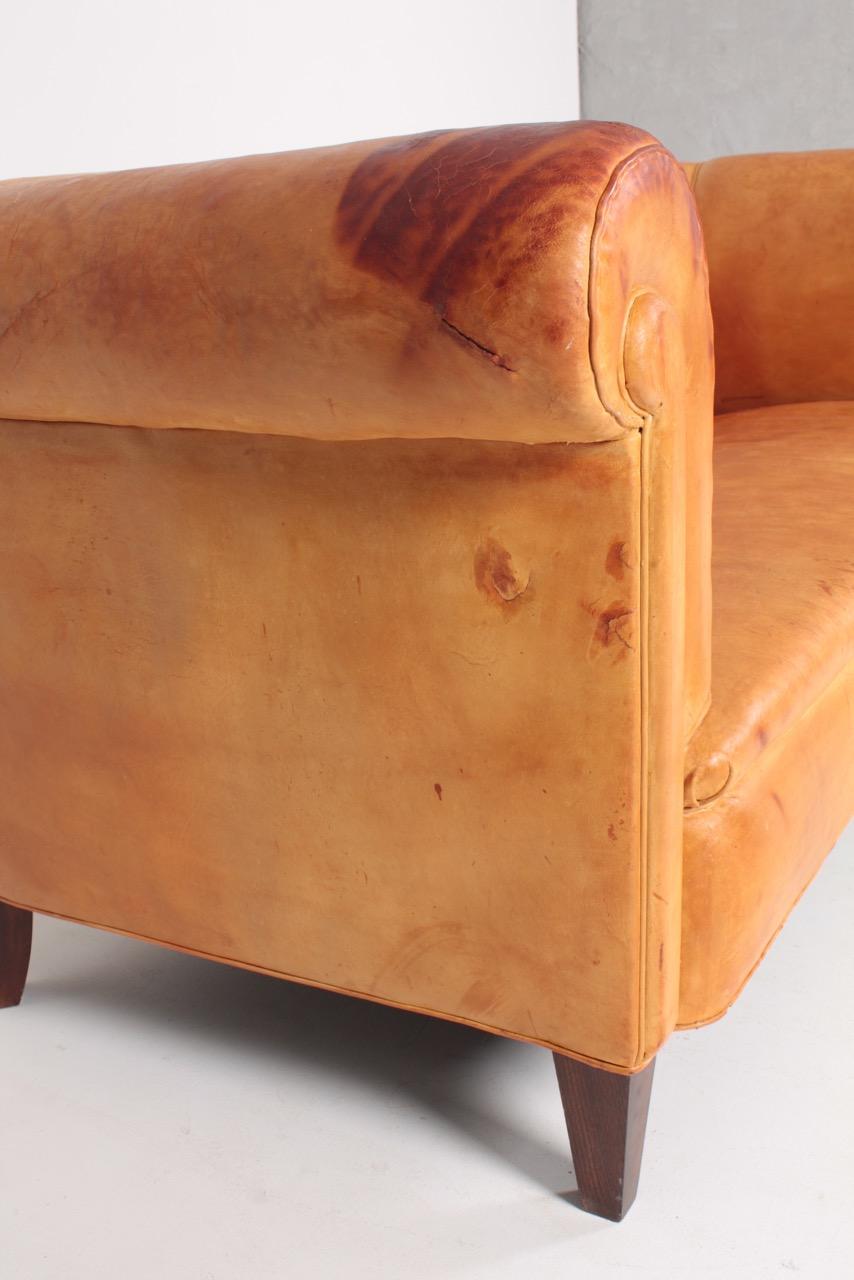 Classic Danish Design Sofa in Patinated Leather, 1940s 7
