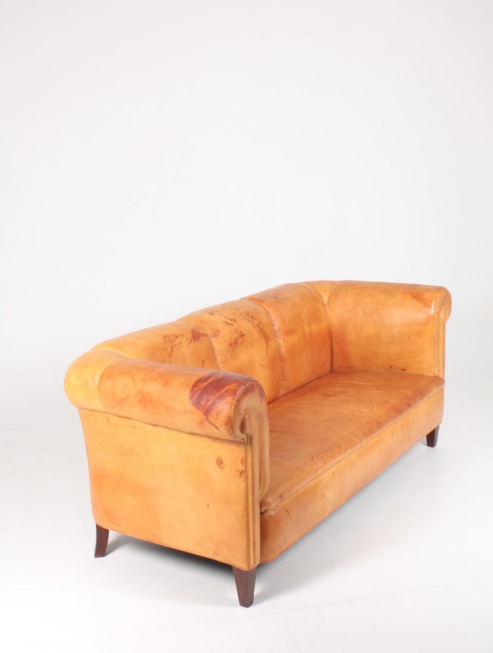 Classic Danish Design Sofa in Patinated Leather, 1940s 8