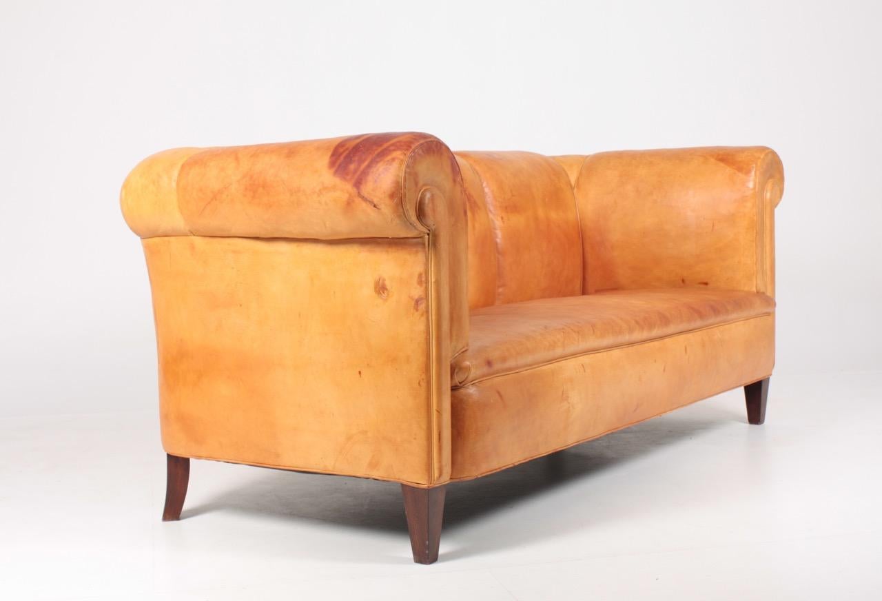 Classic Danish Design Sofa in Patinated Leather, 1940s 9