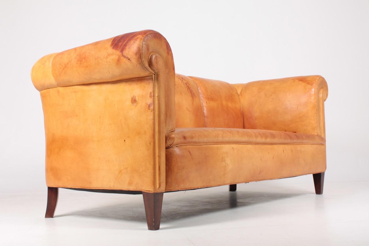Classic Danish Design Sofa in Patinated Leather, 1940s 10
