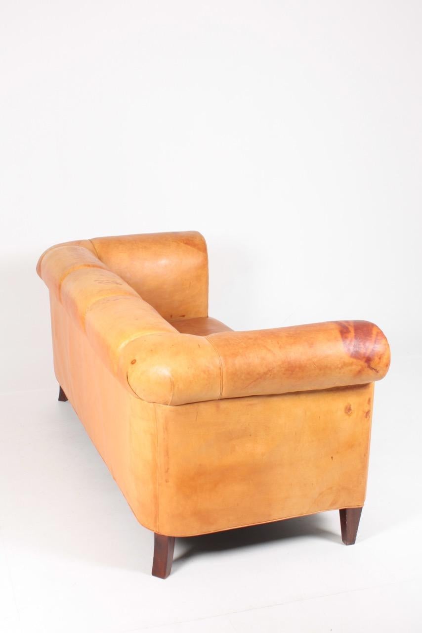 Classic Danish Design Sofa in Patinated Leather, 1940s 12