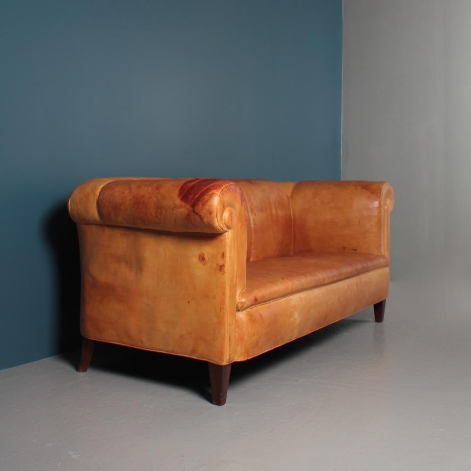 Scandinavian Modern Classic Danish Design Sofa in Patinated Leather, 1940s