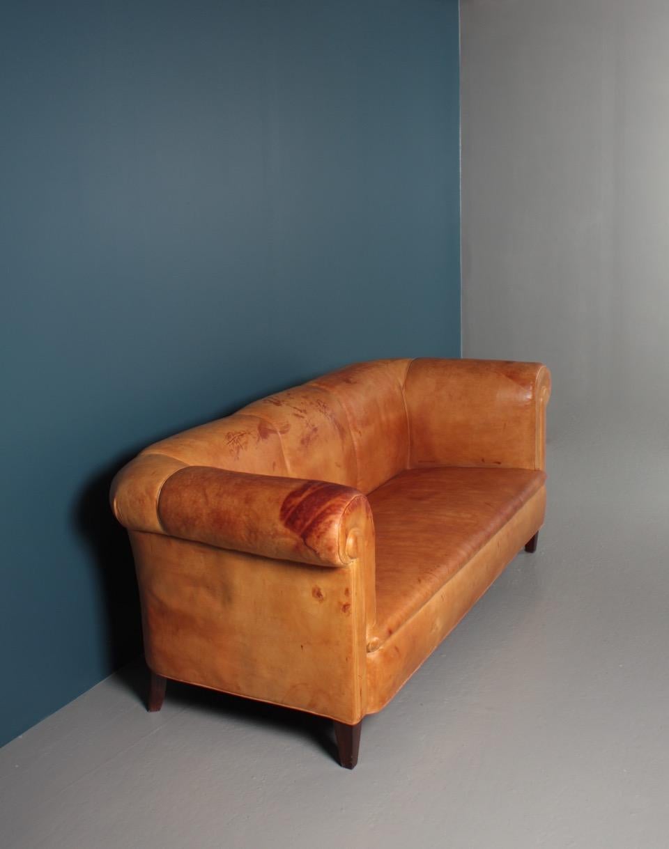 Mid-20th Century Classic Danish Design Sofa in Patinated Leather, 1940s