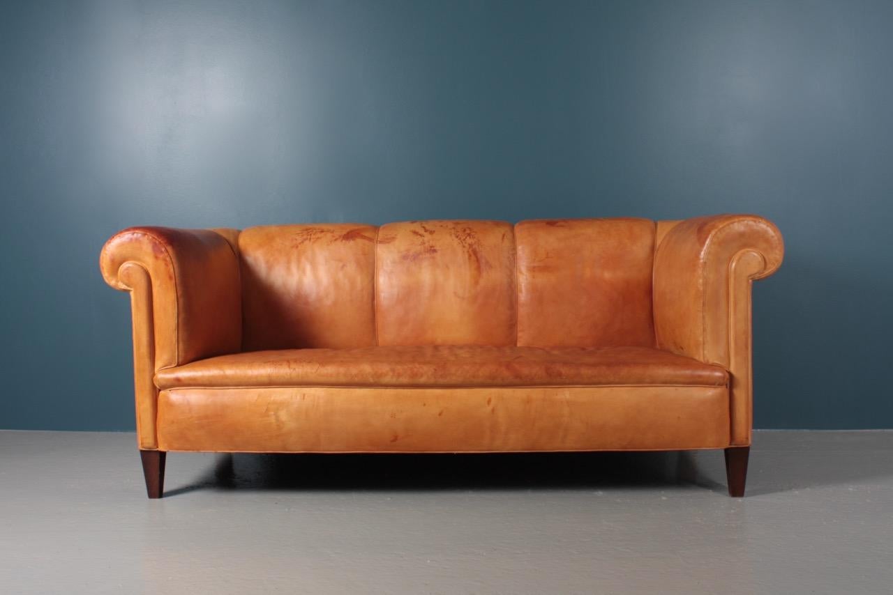 Classic Danish Design Sofa in Patinated Leather, 1940s 1
