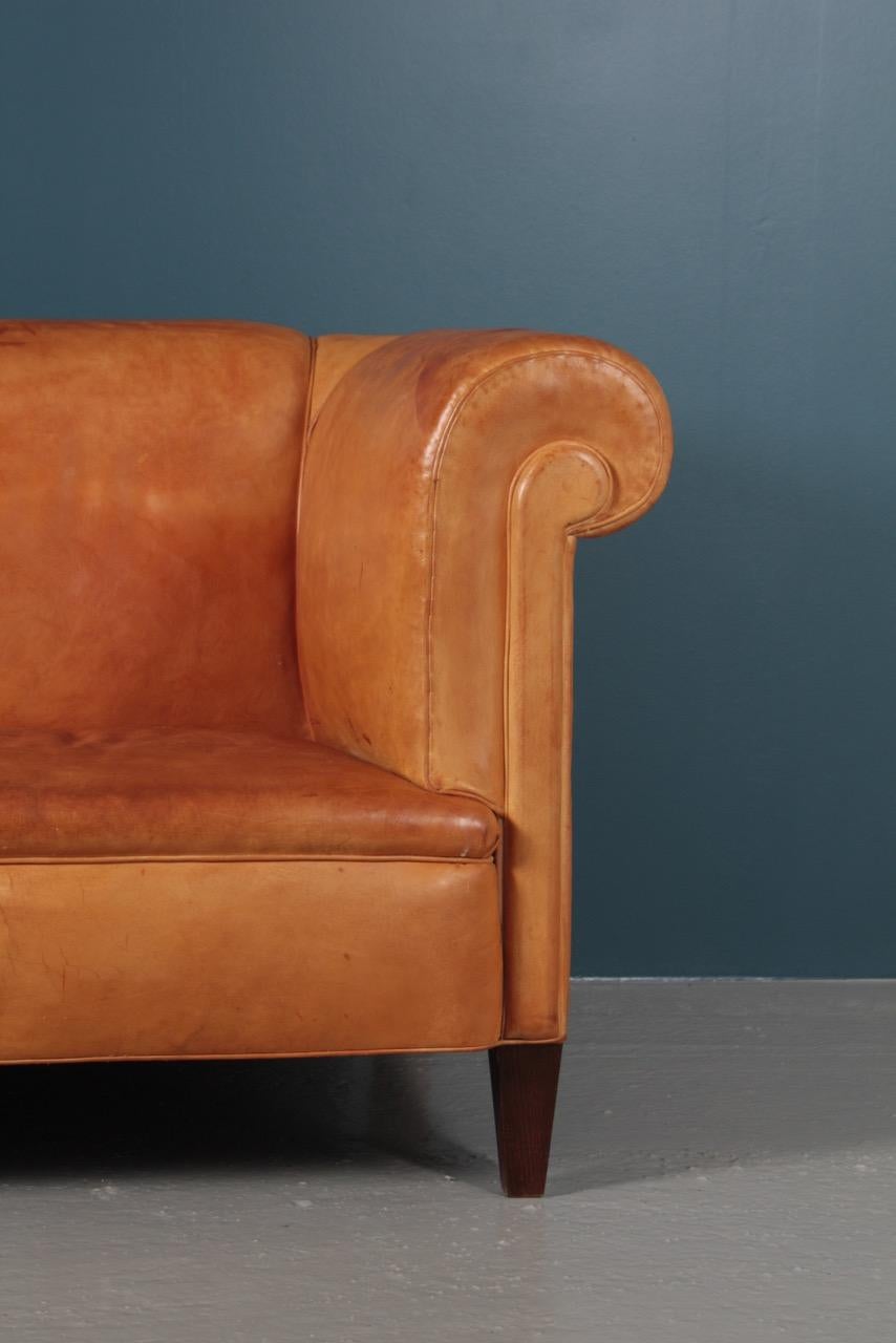 Classic Danish Design Sofa in Patinated Leather, 1940s 2