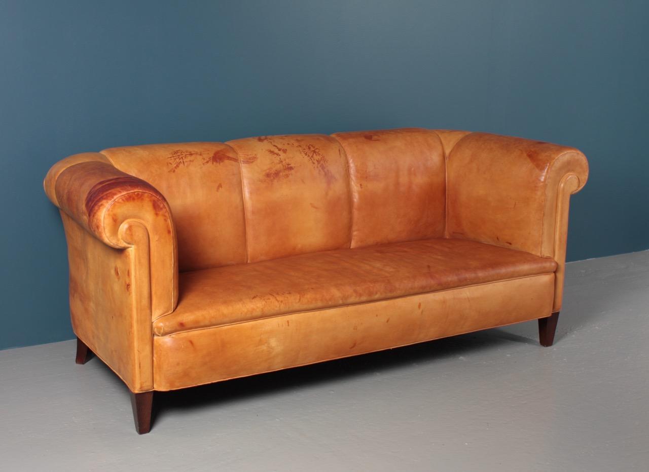Classic Danish Design Sofa in Patinated Leather, 1940s 3