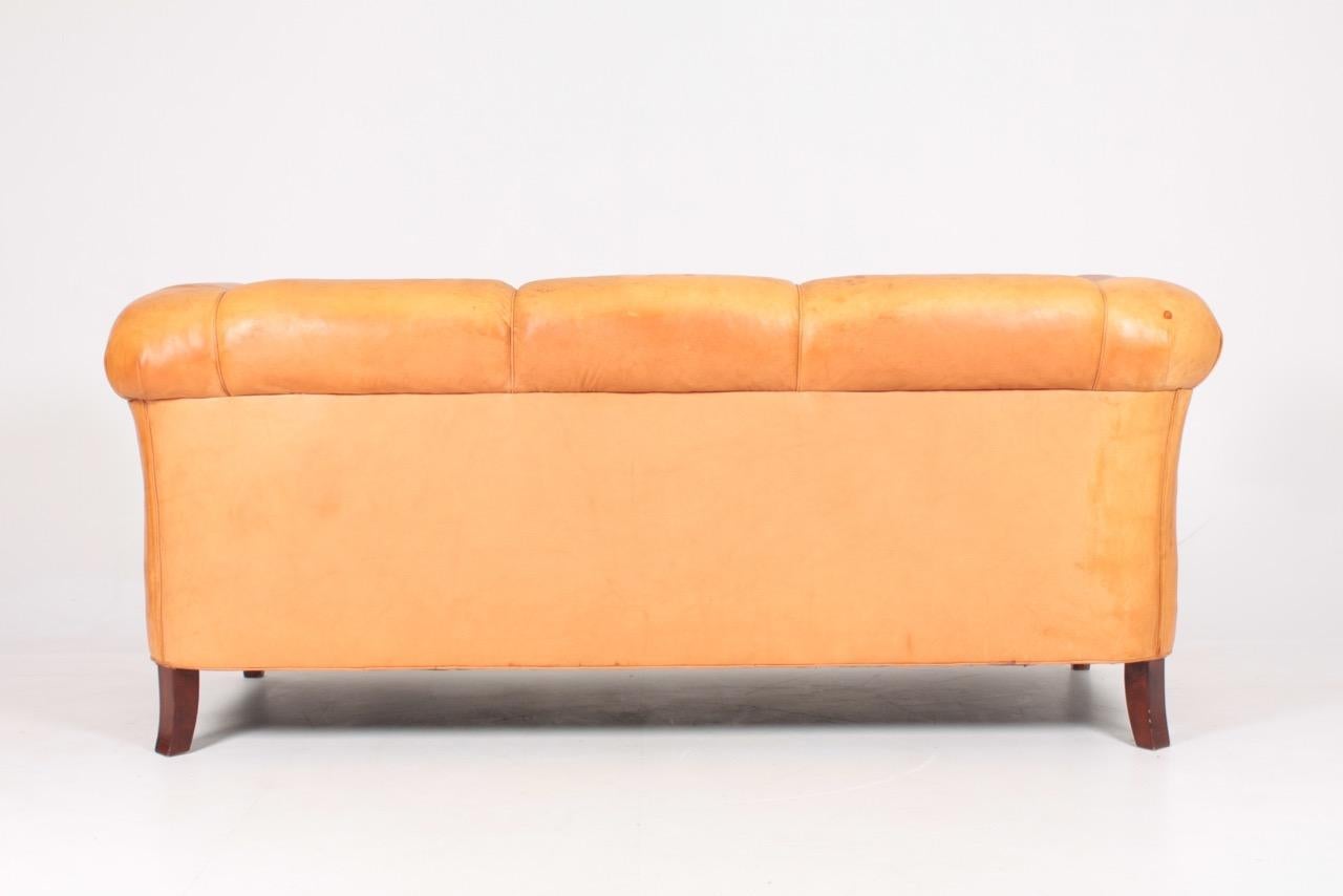 Classic Danish Design Sofa in Patinated Leather, 1940s 4