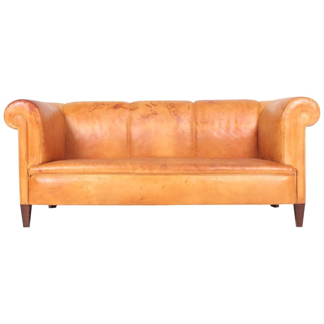 Classic Danish Design Sofa in Patinated Leather, 1940s