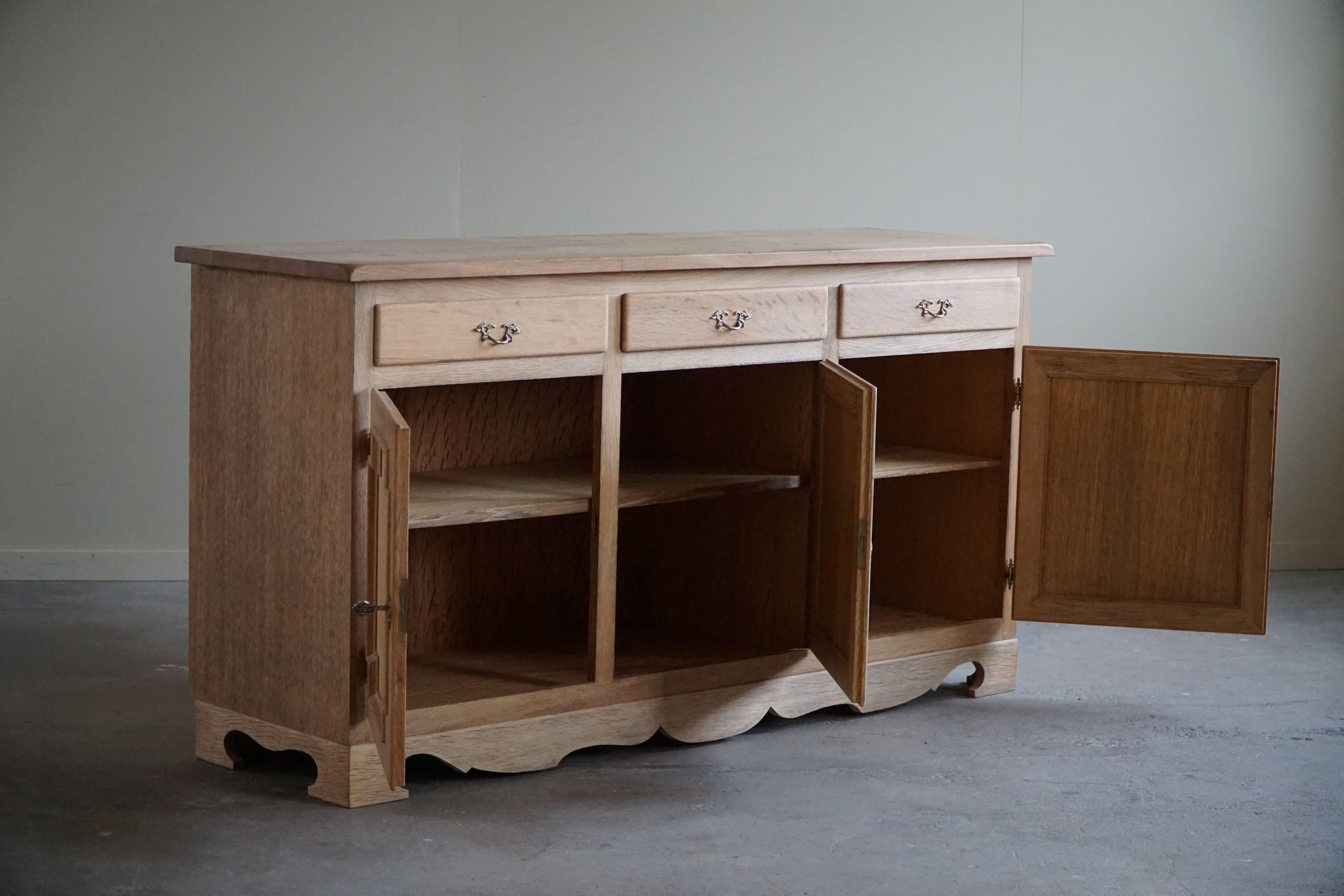 Brass Classic Danish Mid Century Modern Buffet Cabinet / Sideboard, Made in Oak, 1960s For Sale