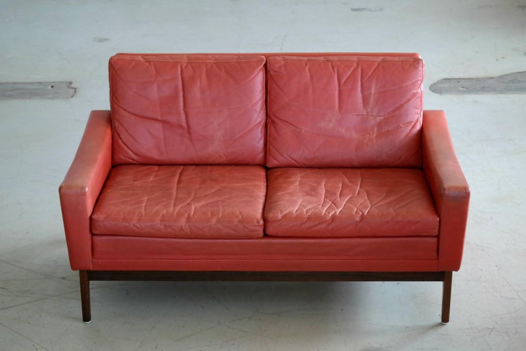 rosewood leather mid century modern sofa