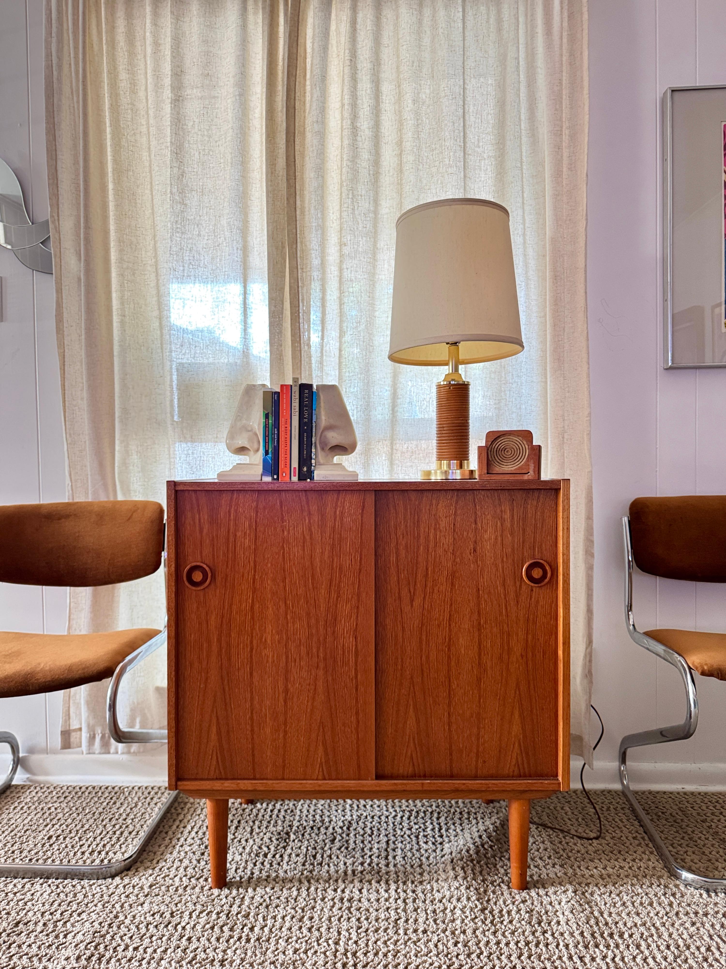 Classic Danish mid century modern teak record cabinet with sliding doors For Sale 5