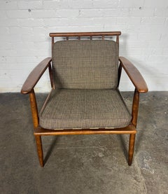 Classic Danish Mid Century Modernist Spindle Back Walnut  Lounge Chair