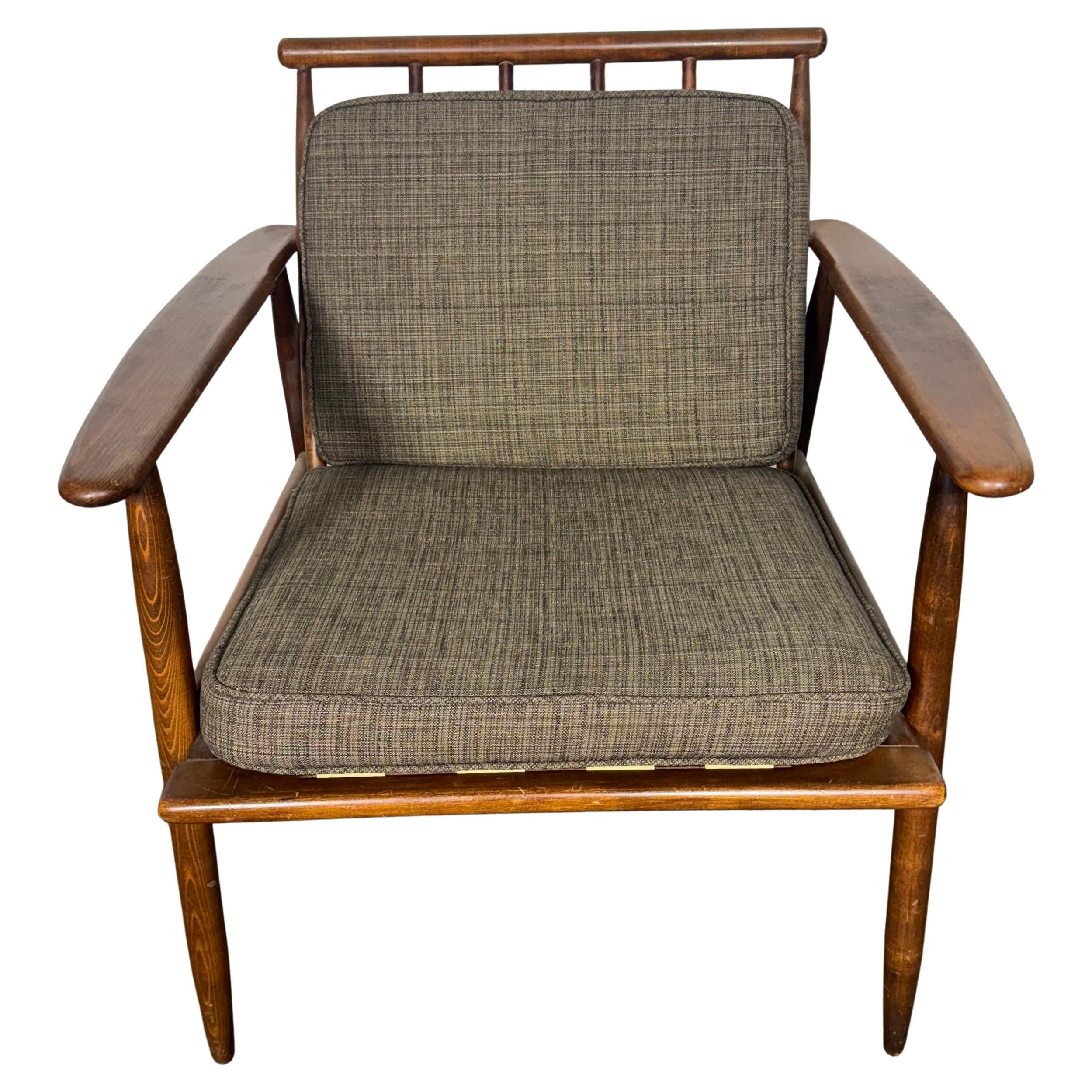 Classic Danish Mid Century Modernist Spindle Back Walnut  Lounge Chair