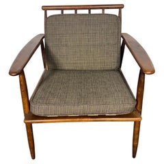 Classic Danish Mid Century Modernist Spindle Back Walnut  Lounge Chair