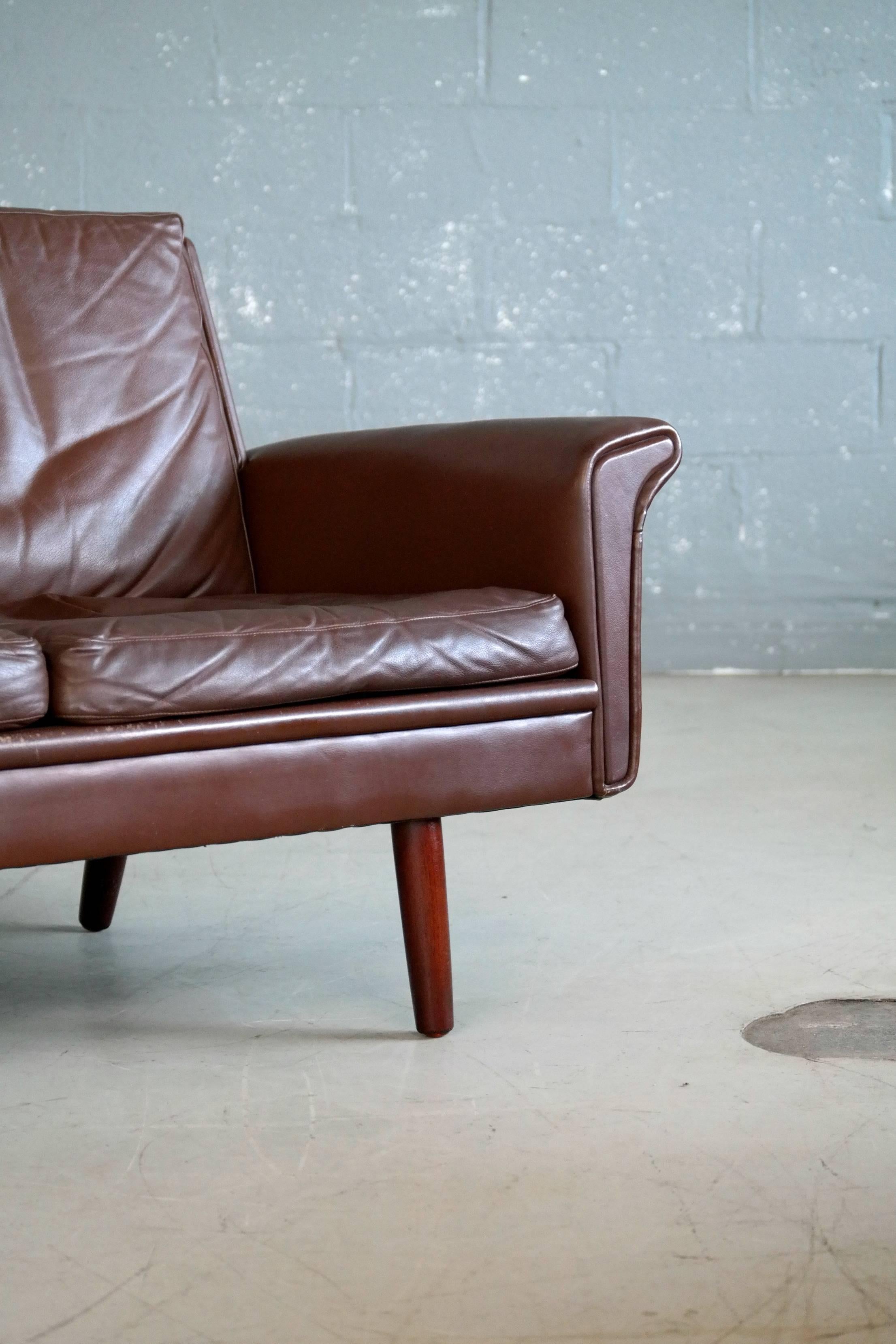 Mid-Century Modern Classic Danish Midcentury Sofa in Chestnut Colored Leather by Georg Thams