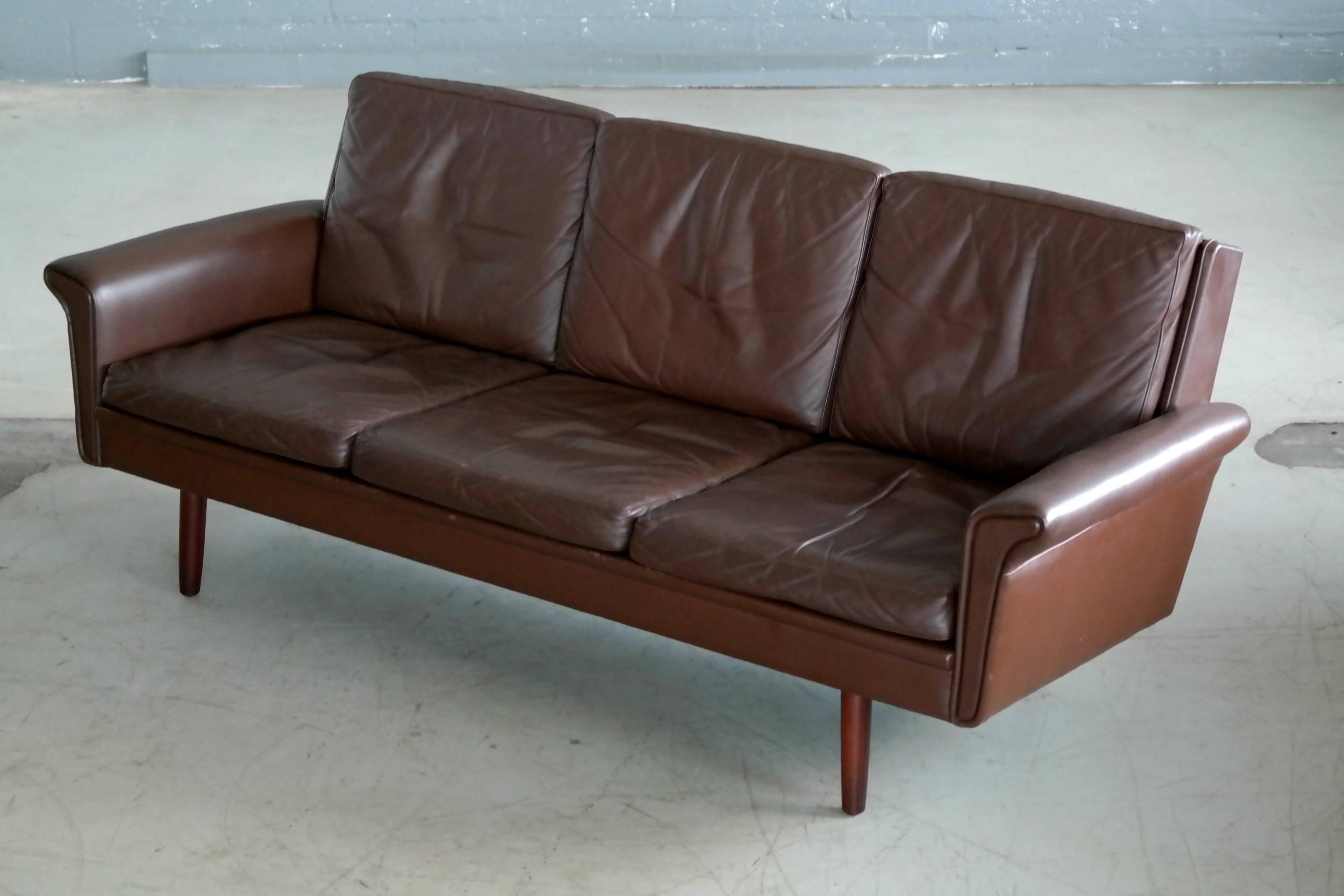 Mid-20th Century Classic Danish Midcentury Sofa in Chestnut Colored Leather by Georg Thams