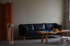 Classic Danish Mid Century Three Seater Sofa in Black Leather, Made in 1970s