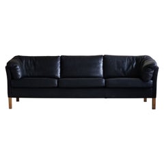 Vintage Classic Danish Mid Century Three Seater Sofa in Black Leather, Made in 1970s