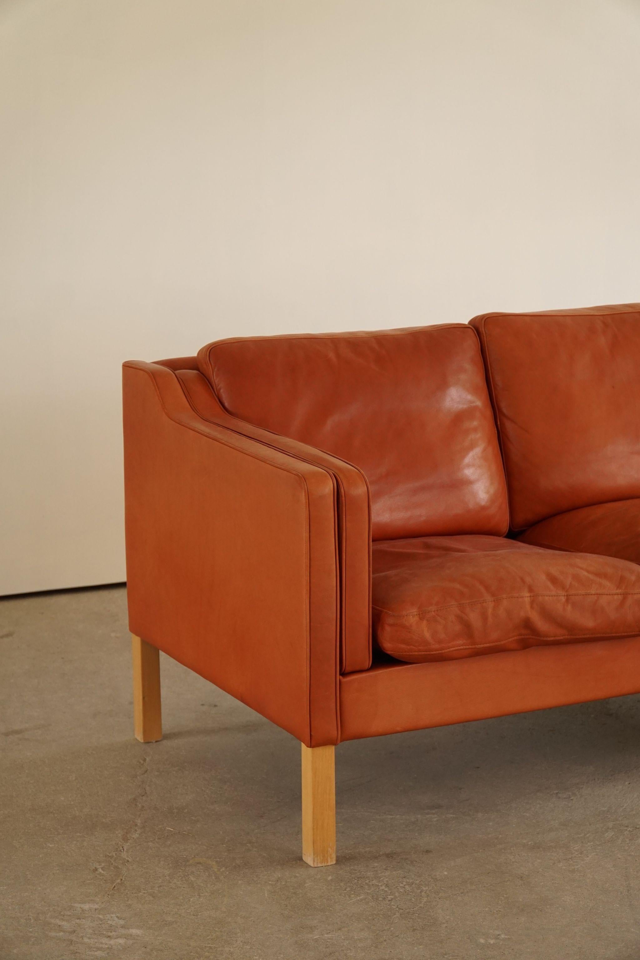 Classic Danish Mid Century Three Seater Sofa in Cognac Leather, Made in 1970s 6
