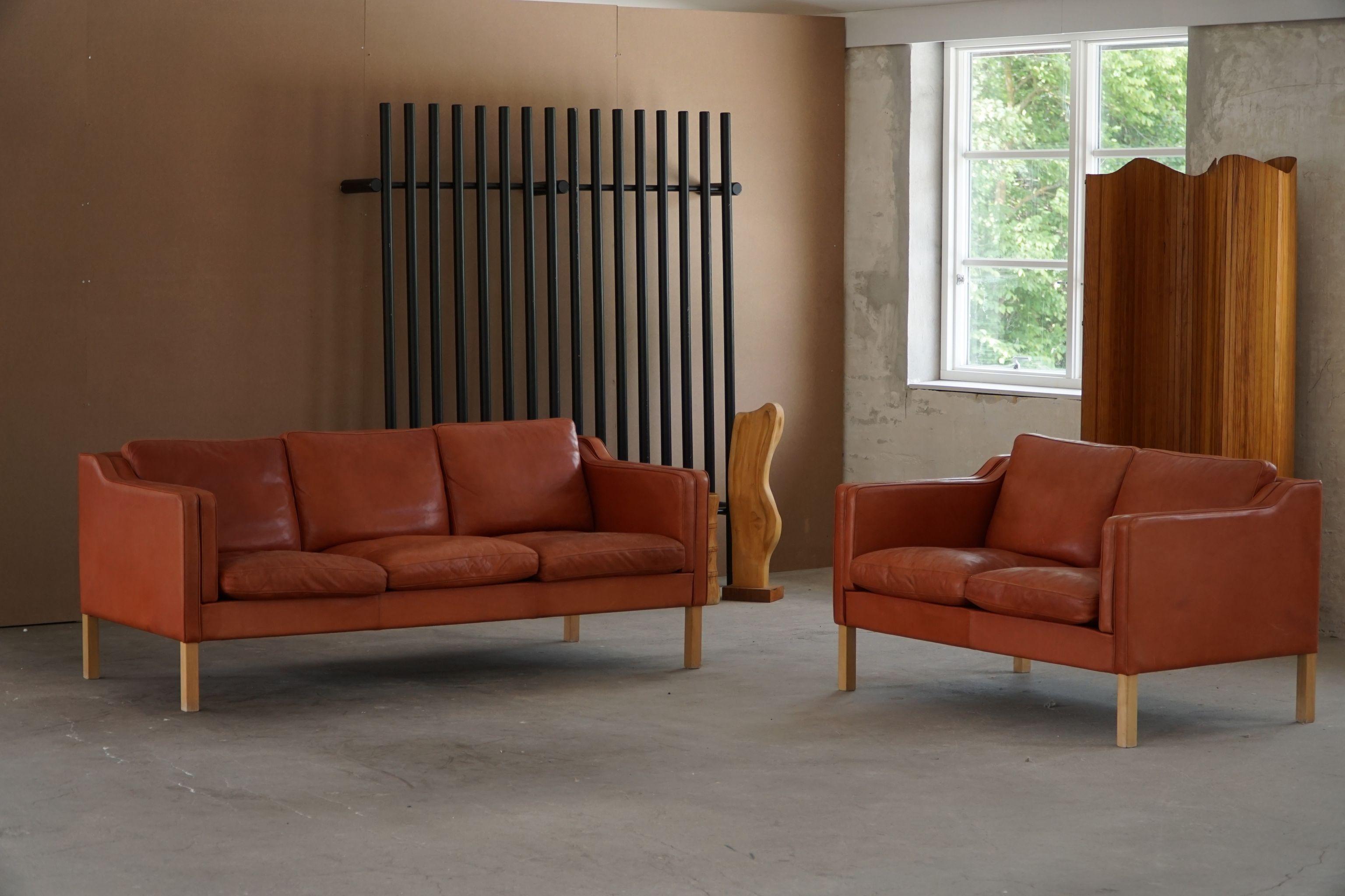 Classic Danish Mid Century Three Seater Sofa in Cognac Leather, Made in 1970s 7