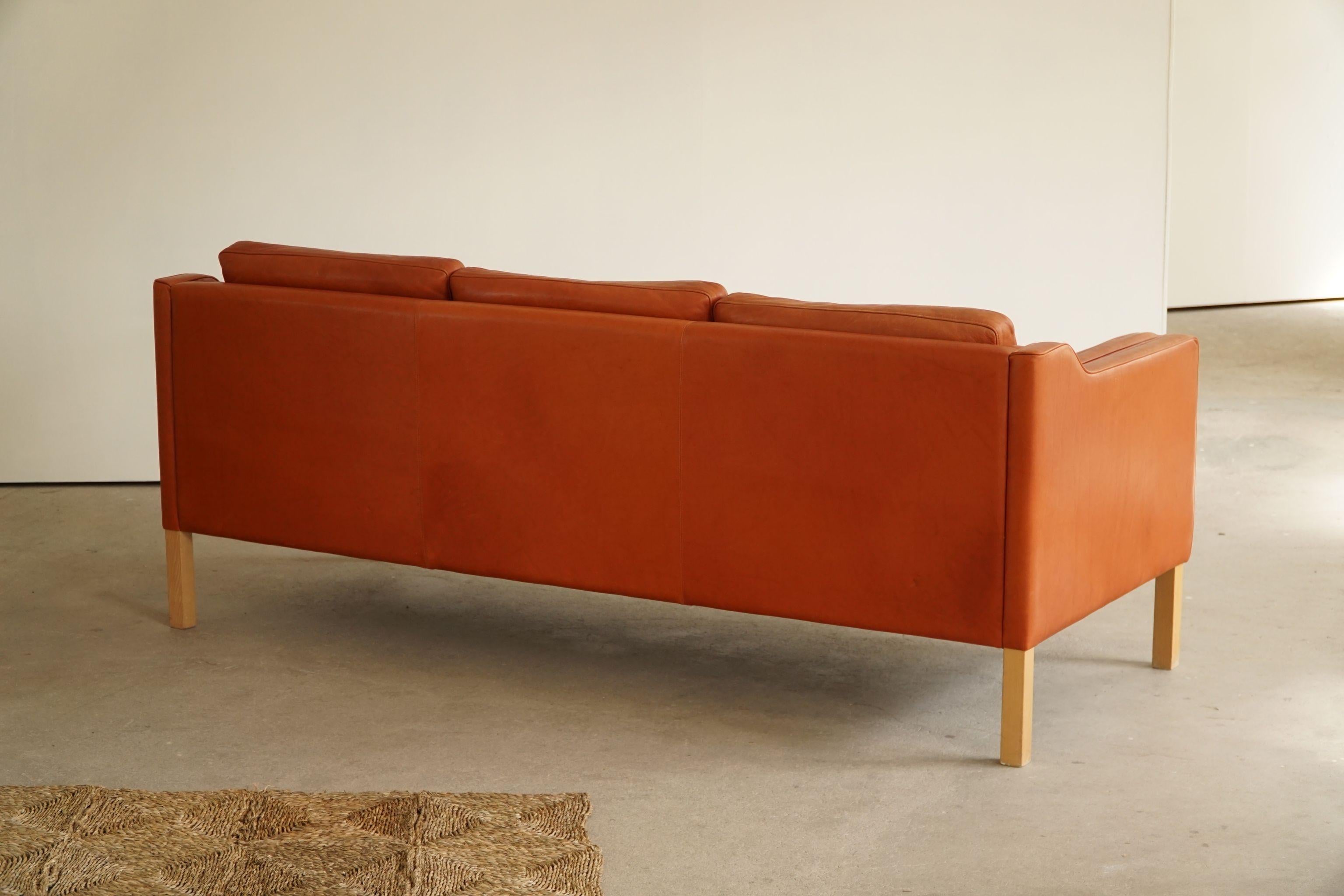 Mid-Century Modern Classic Danish Mid Century Three Seater Sofa in Cognac Leather, Made in 1970s