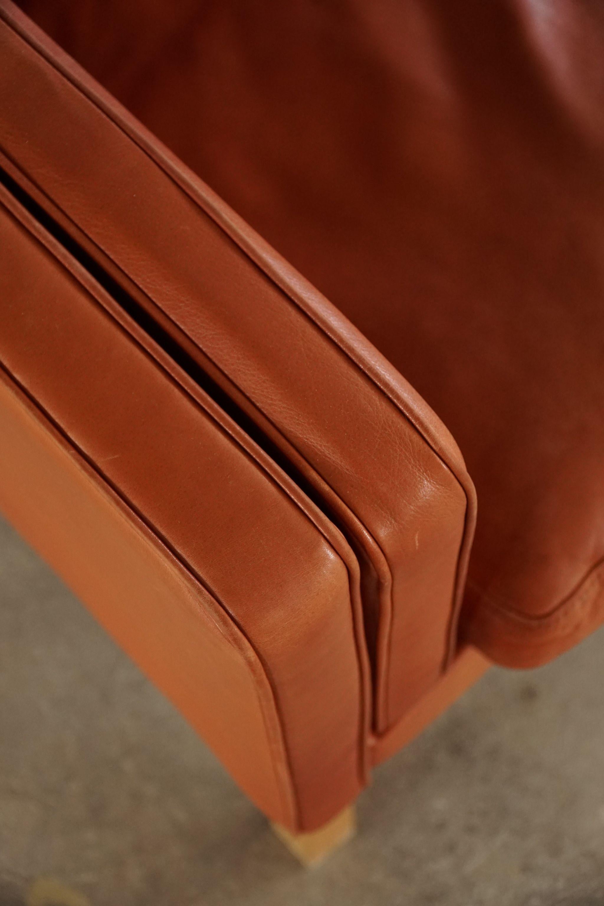 20th Century Classic Danish Mid Century Three Seater Sofa in Cognac Leather, Made in 1970s