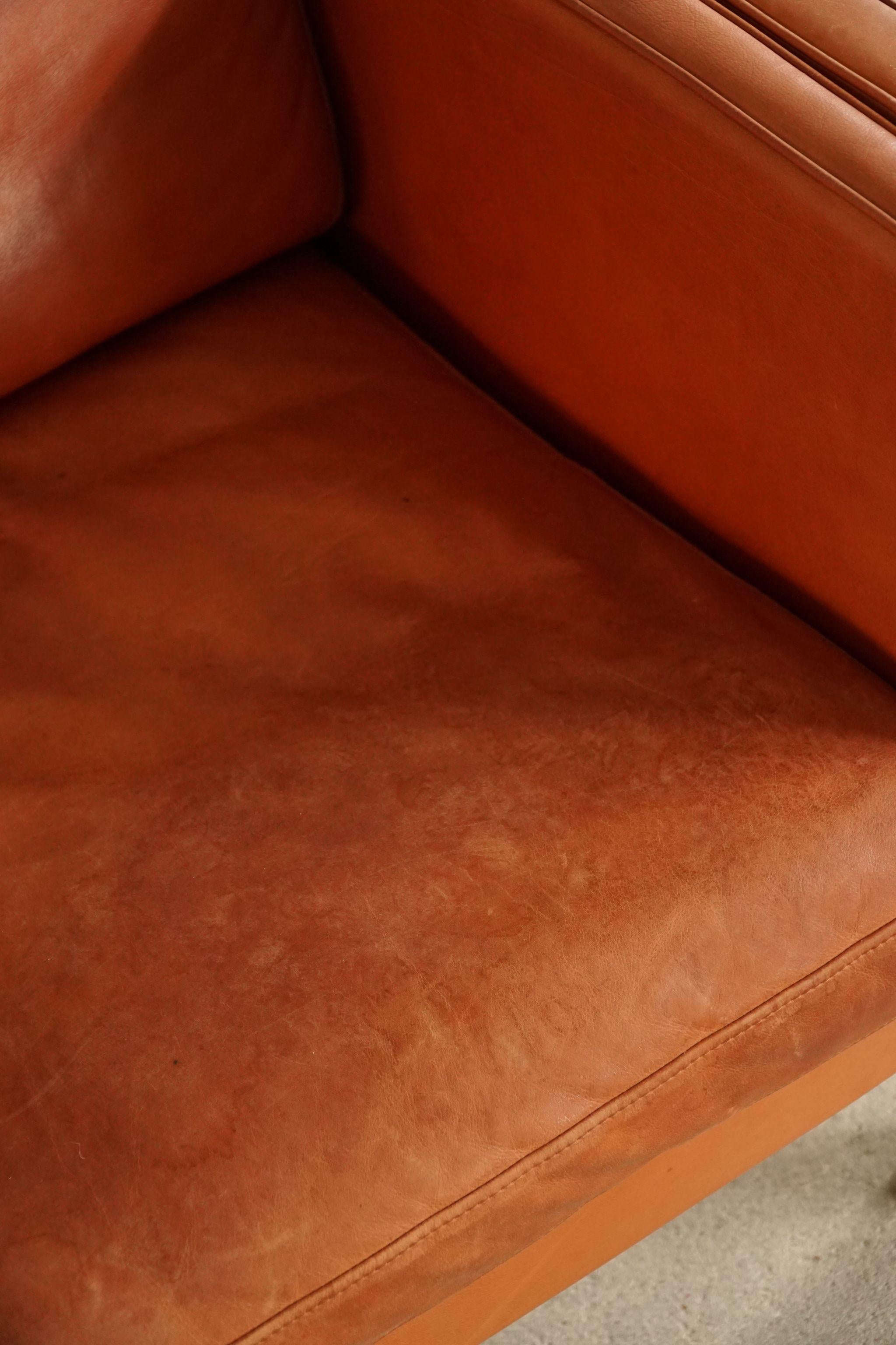 Classic Danish Mid Century Three Seater Sofa in Cognac Leather, Made in 1970s 1