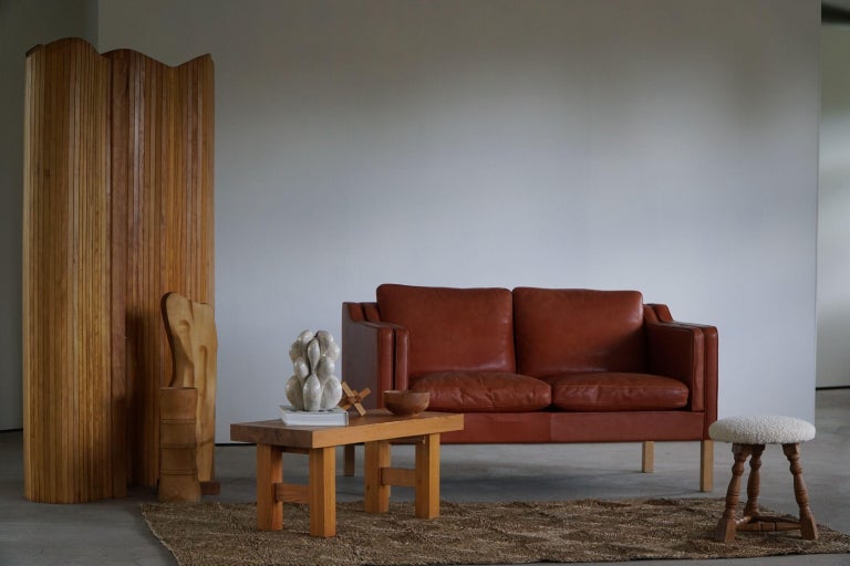 Classic Danish Mid Century Two Seater Sofa in Cognac Leather, Made in