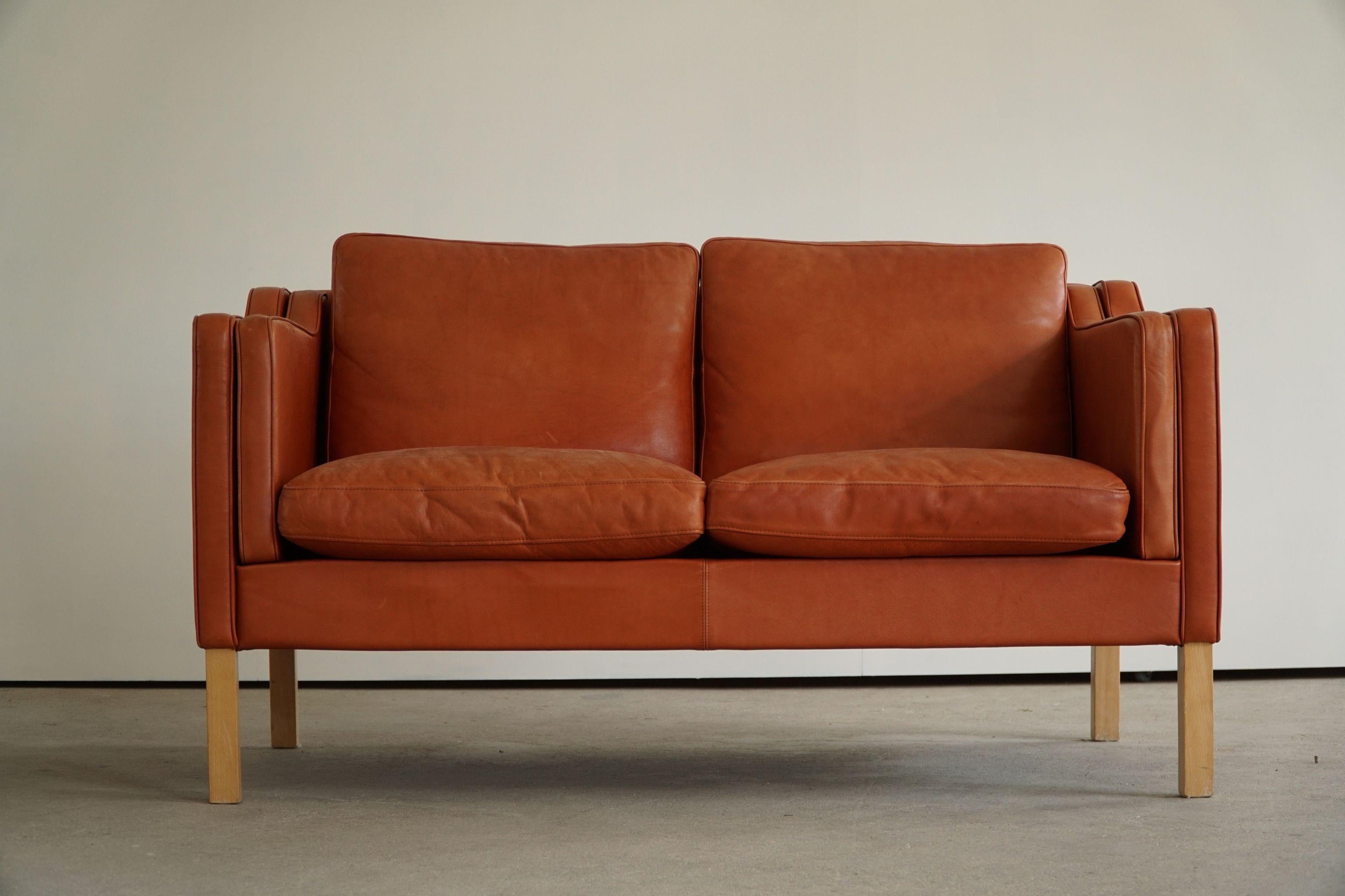 Mid-Century Modern Classic Danish Mid Century Two Seater Sofa in Cognac Leather, Made in 1970s
