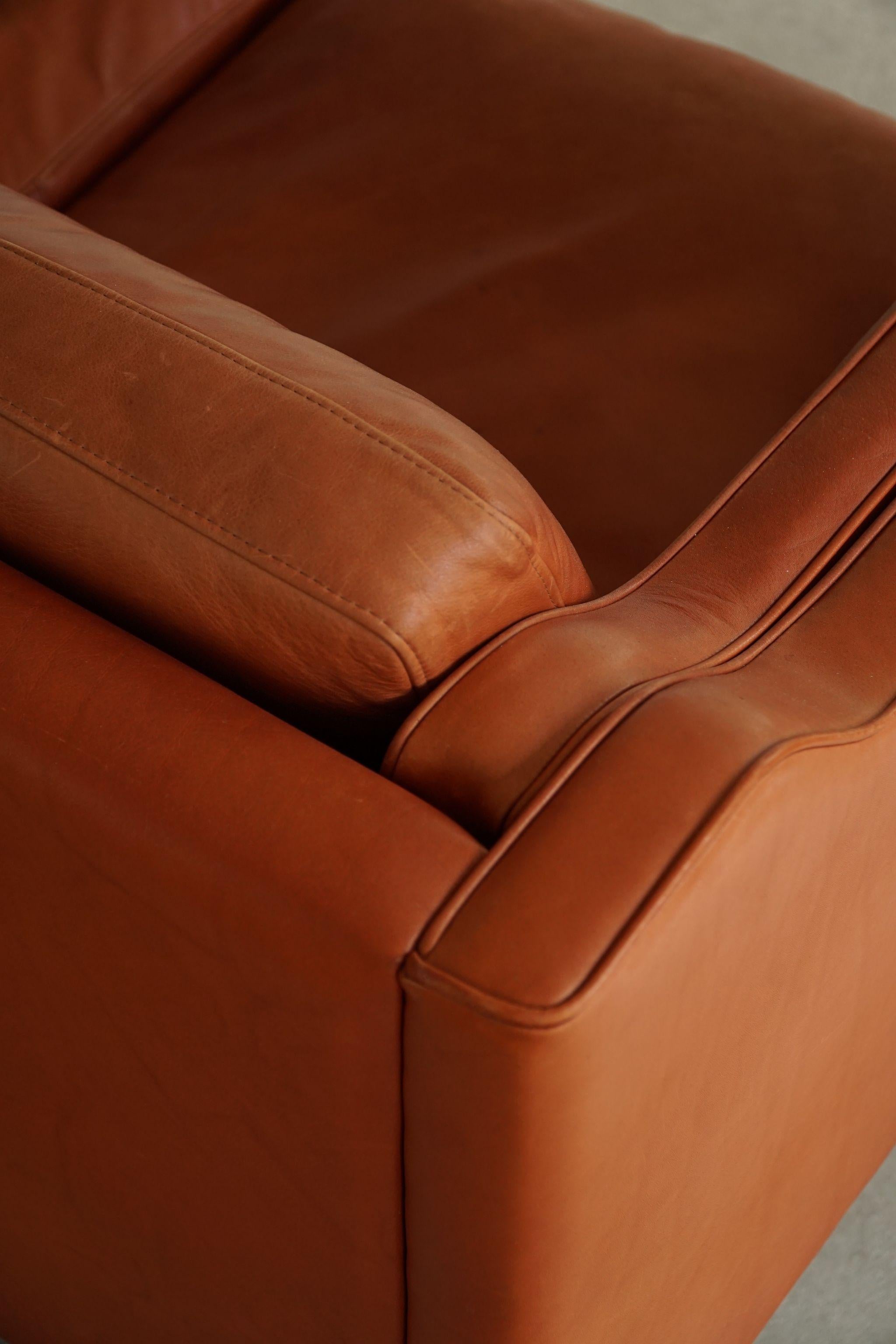 Classic Danish Mid Century Two Seater Sofa in Cognac Leather, Made in 1970s In Good Condition In Odense, DK