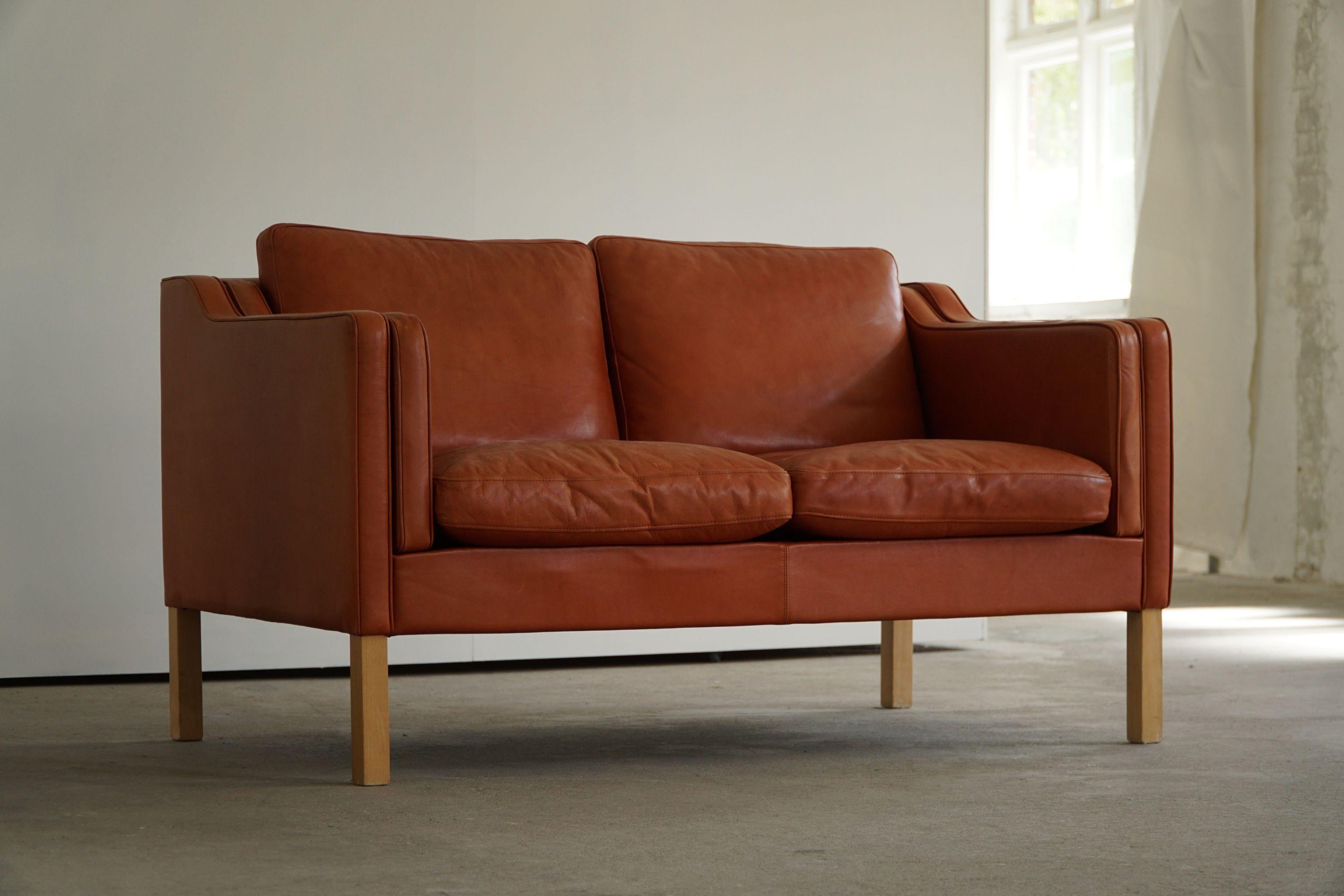 20th Century Classic Danish Mid Century Two Seater Sofa in Cognac Leather, Made in 1970s