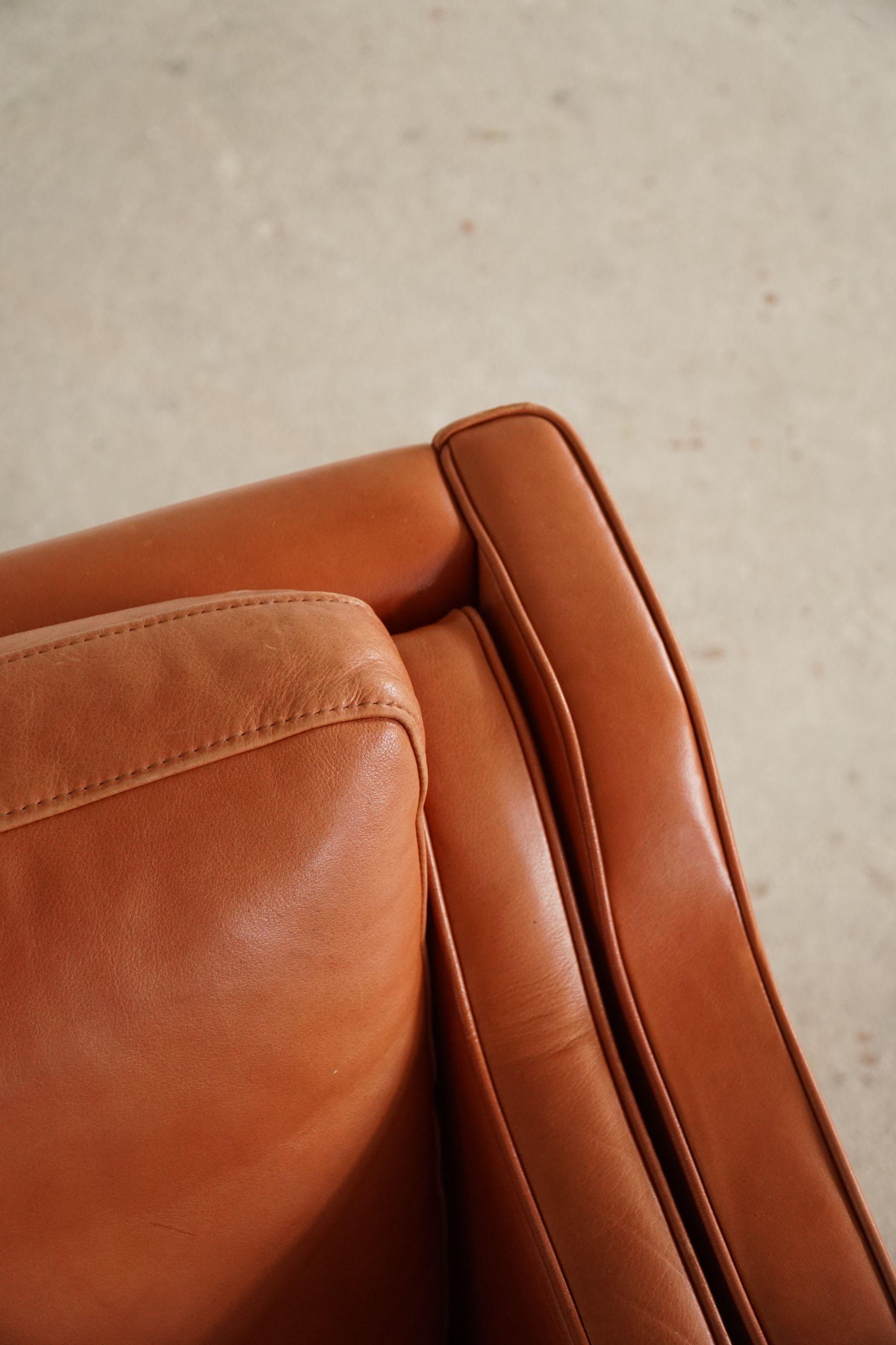 Classic Danish Mid Century Two Seater Sofa in Cognac Leather, Made in 1970s 1