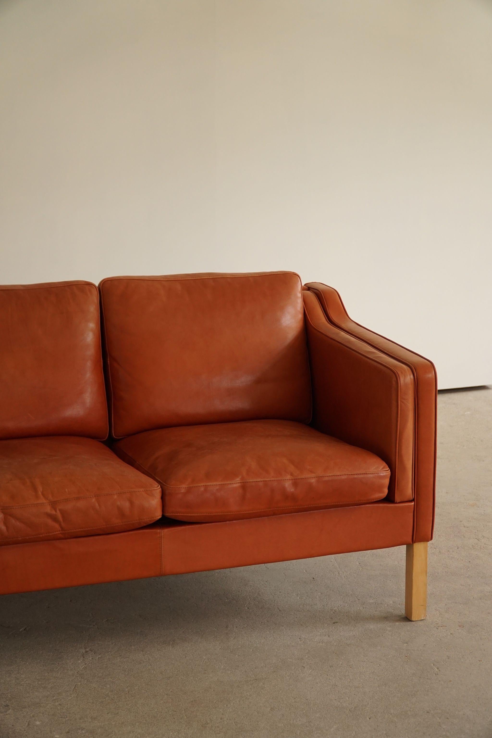 Classic Danish Mid Century Two Seater Sofa in Cognac Leather, Made in 1970s 2