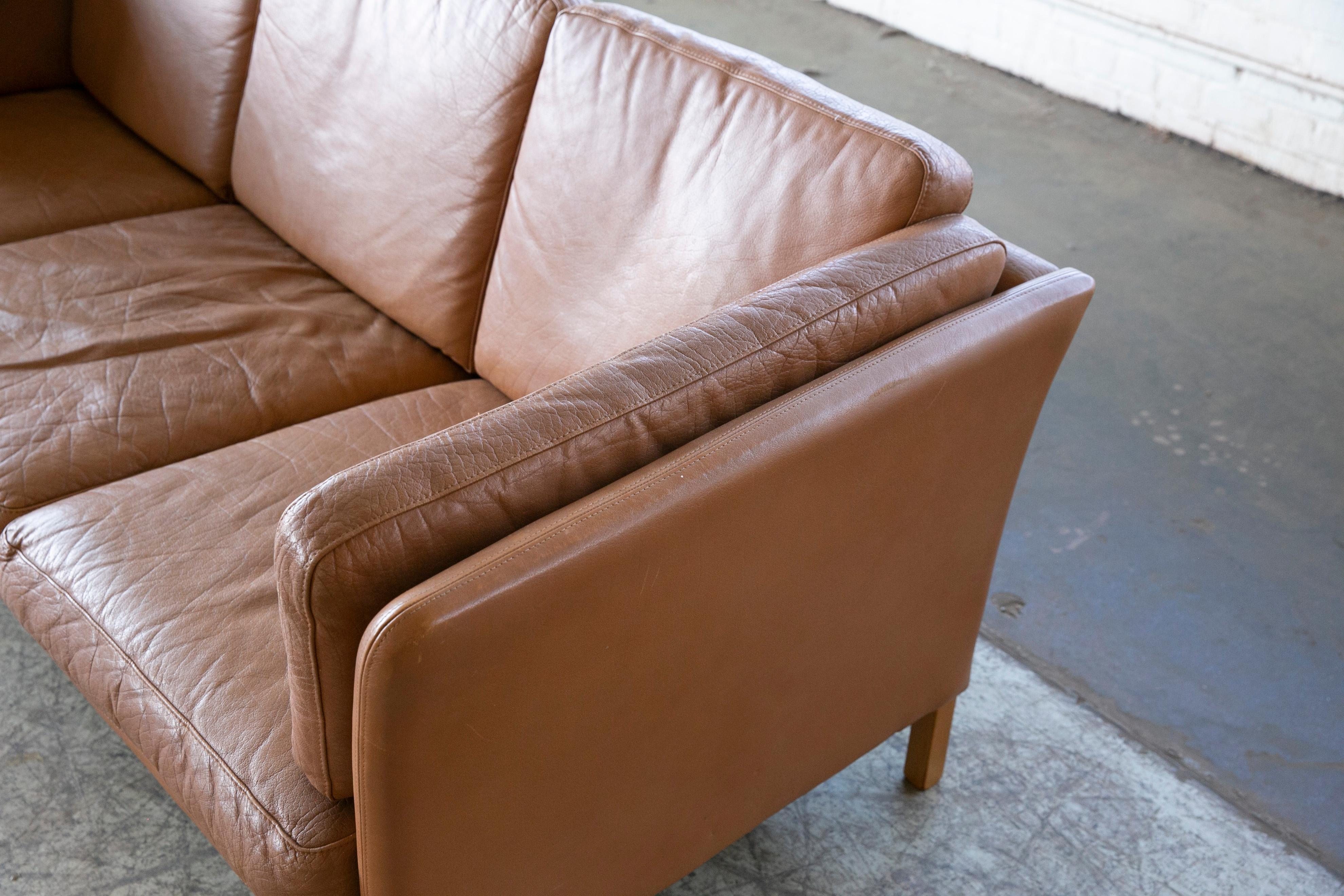Mid-Century Modern Classic Danish Midcentury Sofa in Chestnut Colored Leather by Mogens Hansen