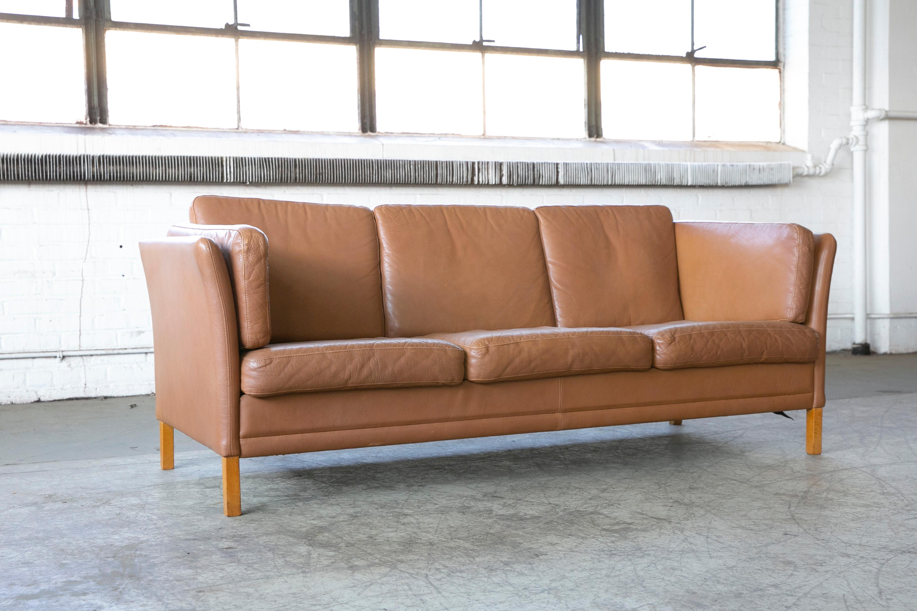 Late 20th Century Classic Danish Midcentury Sofa in Chestnut Colored Leather by Mogens Hansen