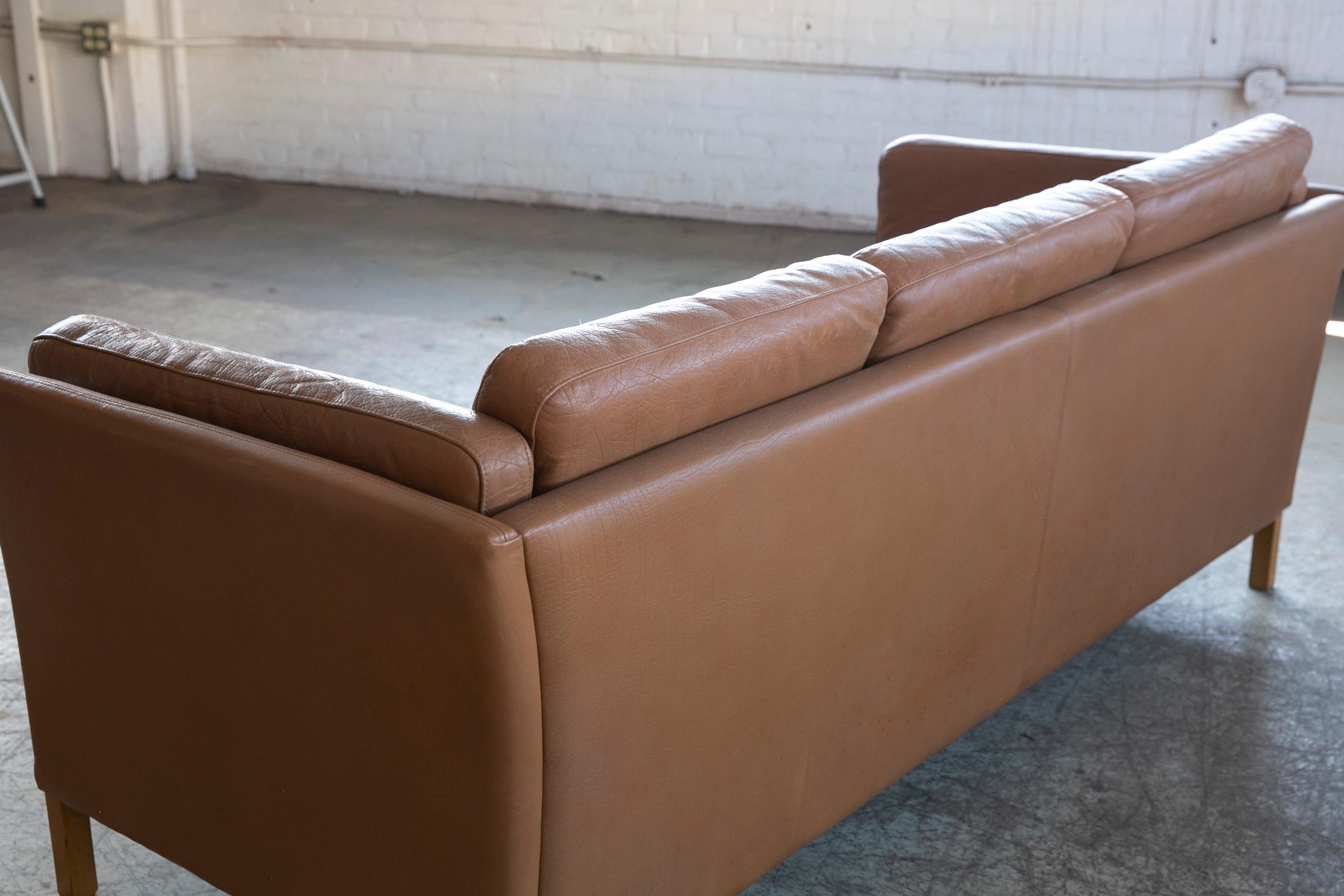 Classic Danish Midcentury Sofa in Chestnut Colored Leather by Mogens Hansen 2