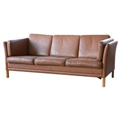 Classic Danish Midcentury Sofa in Chestnut Colored Leather by Mogens Hansen